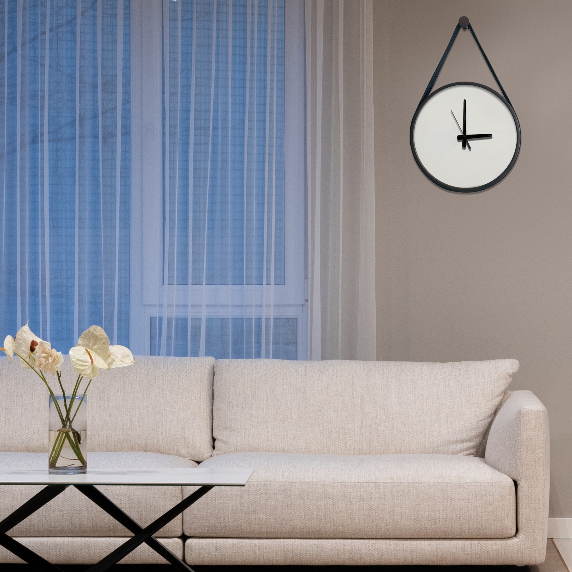  Relogio Adnet Marrom Alça Preta Mostrador Branco 40 cm  