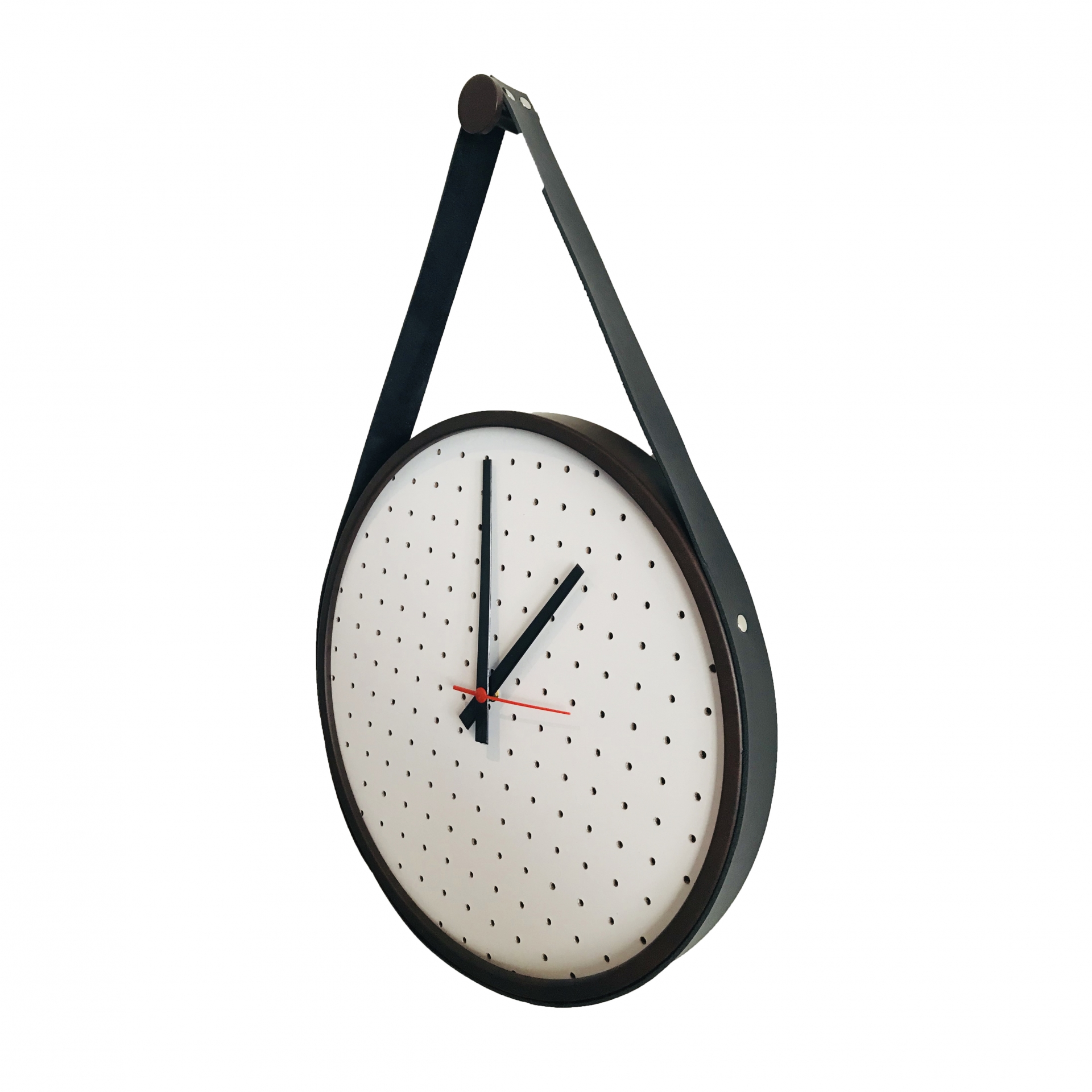  Relogio Adnet Marrom Alça Preta Mostrador Branco Perfurado 40 cm 