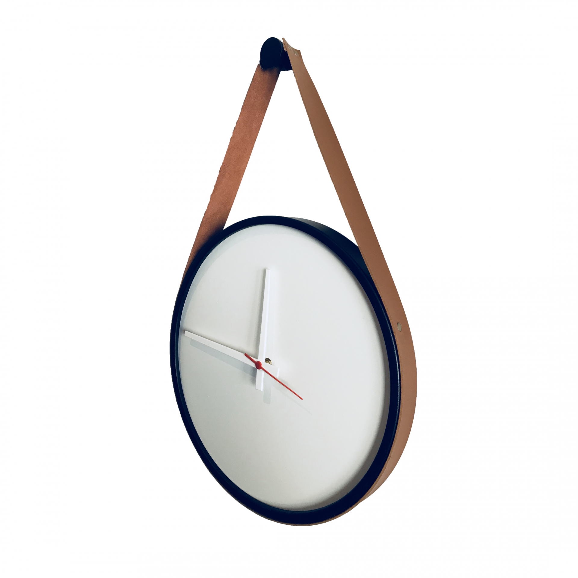  Relogio Adnet Preto Alça Caramelo Mostrador Branco  40 cm 