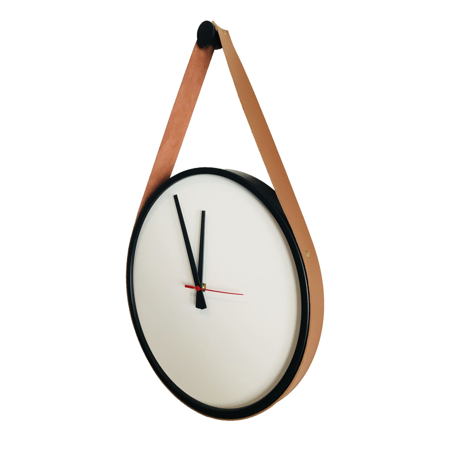  Relogio Adnet Preto Alça Caramelo Mostrador Branco 40 cm  