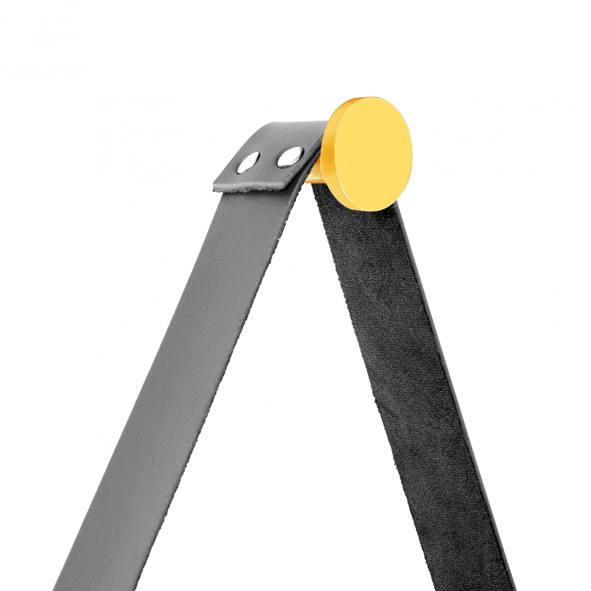 Espelho Decorativo Adnet Amarelo Alça Courino Preta 60 Cm Redondo Amarelo/Preto, 60 cm