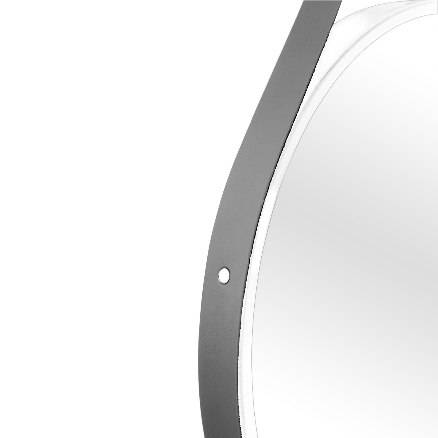Espelho Decorativo Adnet Branco Alça Corino Preto 30 cm Redondo 