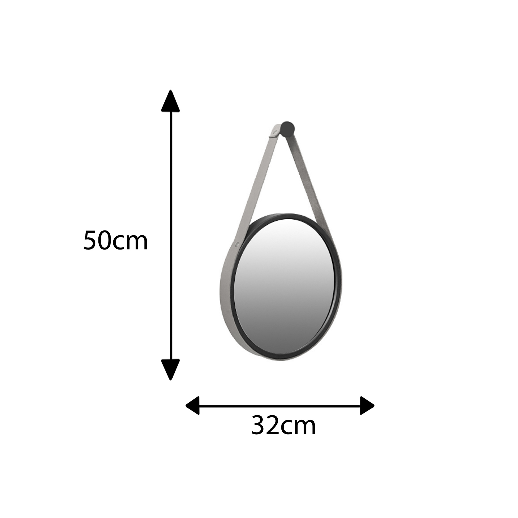 Espelho Decorativo Adnet Branco Alça Corino Preto 30 cm Redondo 