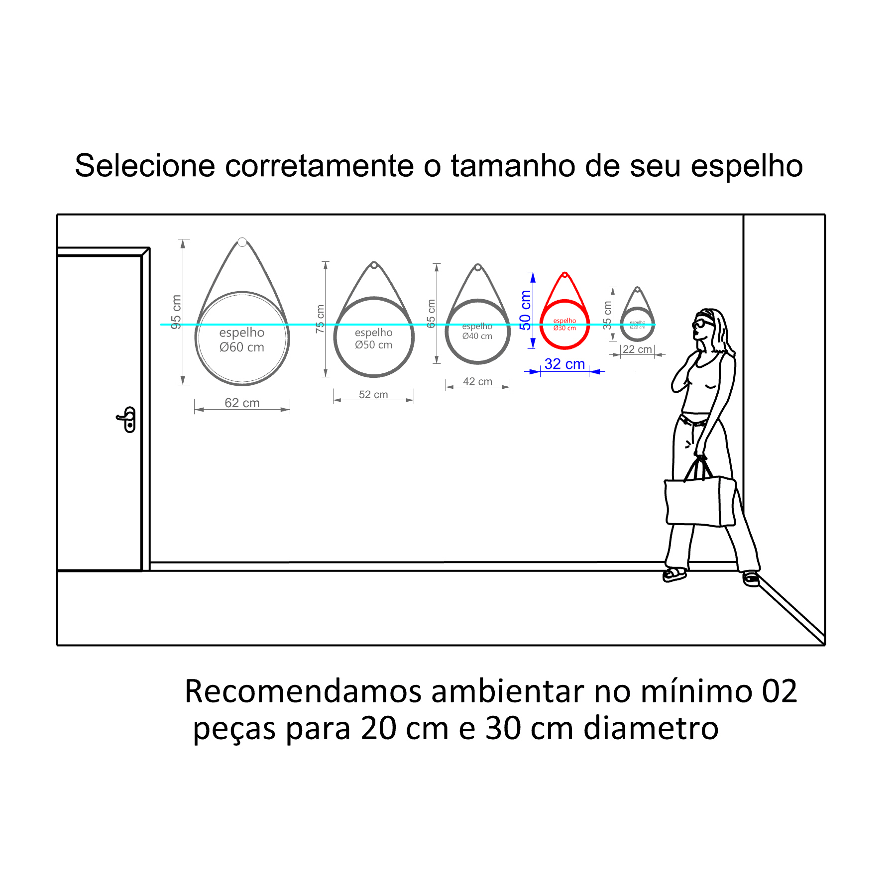 Espelho Decorativo Adnet Branco Alça Corino Preto 30 cm Redondo 