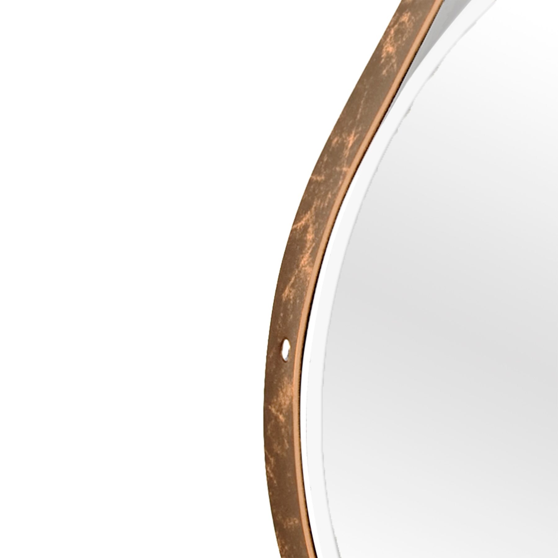 Espelho Decorativo Adnet Branco Alça Courino Rajada 60 Cm Redondo Branco/Rajado, 60 cm