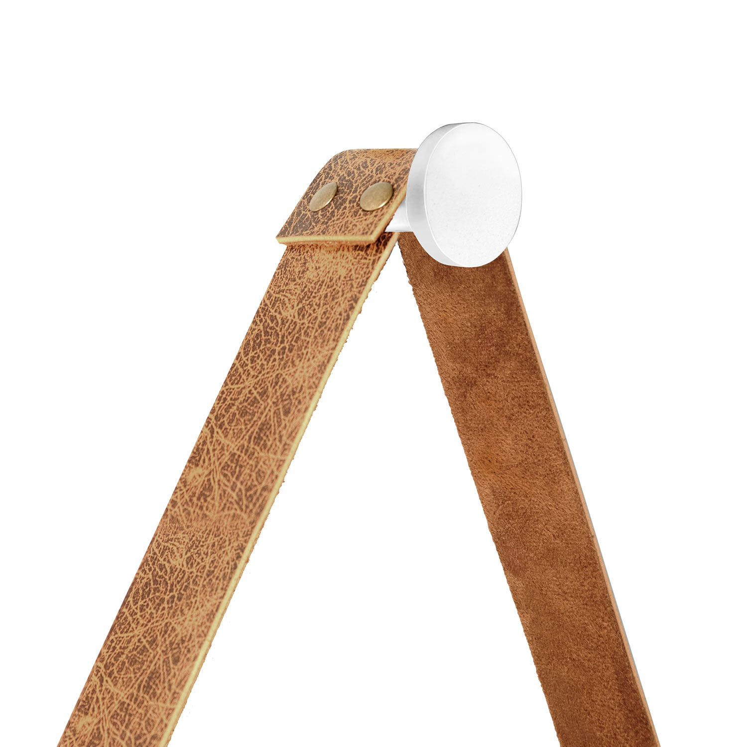 Espelho Decorativo Adnet Branco Alça Courino Rajada 60 Cm Redondo Branco/Rajado, 60 cm