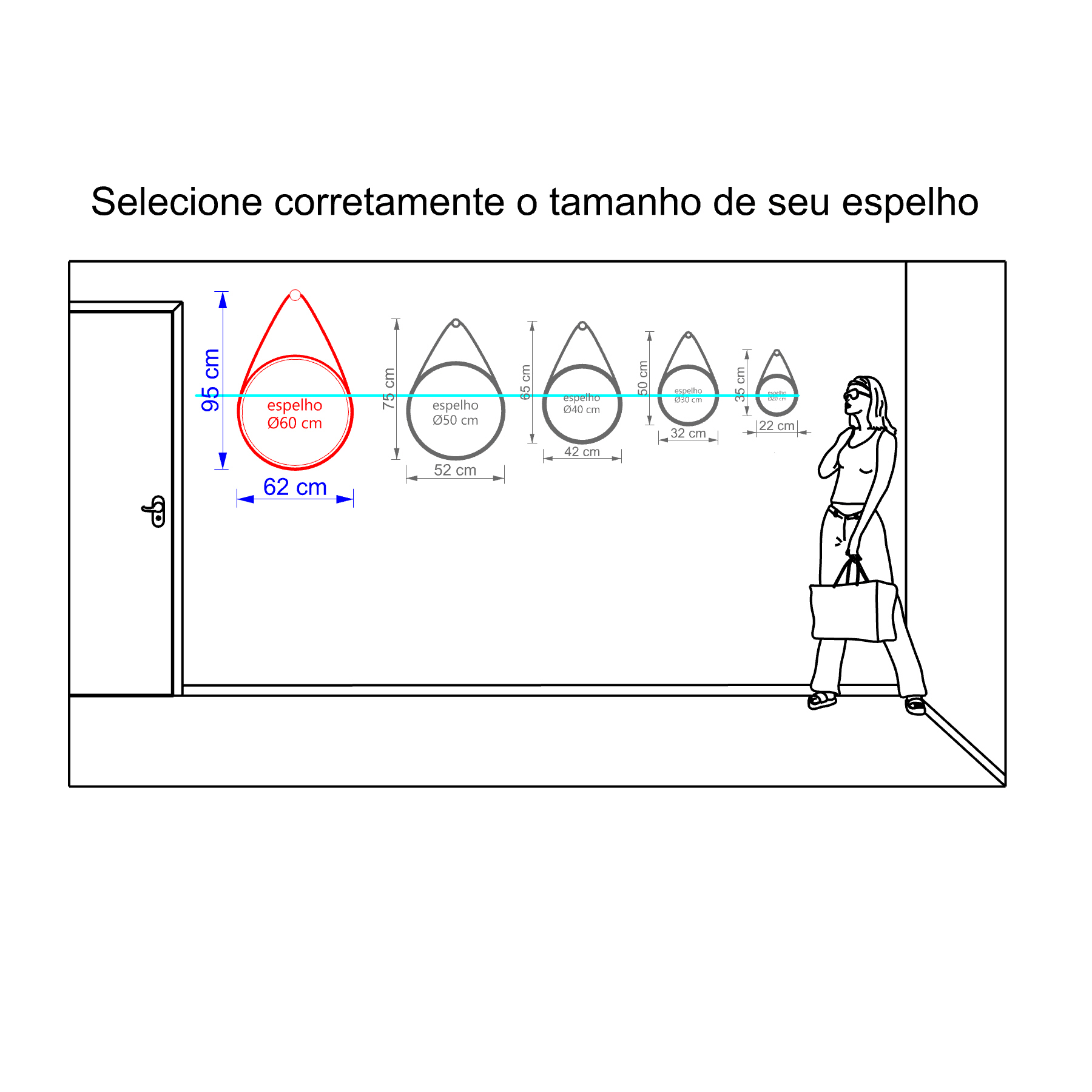 Espelho Decorativo Adnet Branco Alça Courino Rajada 60 Cm Redondo Branco/Rajado, 60 cm