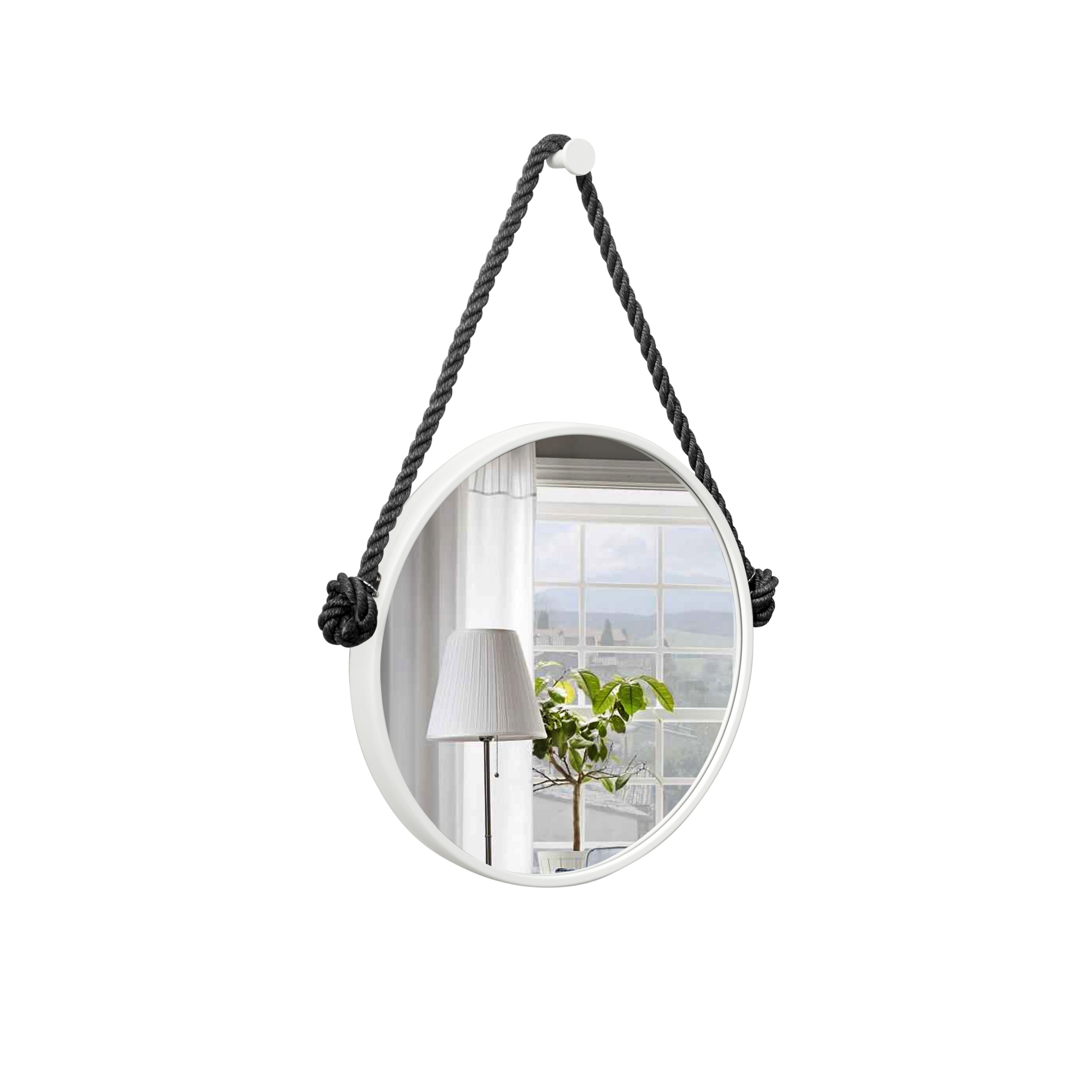 Espelho Decorativo Adnet Branco Alça Sisal Black 60 Cm Redondo 60 cm