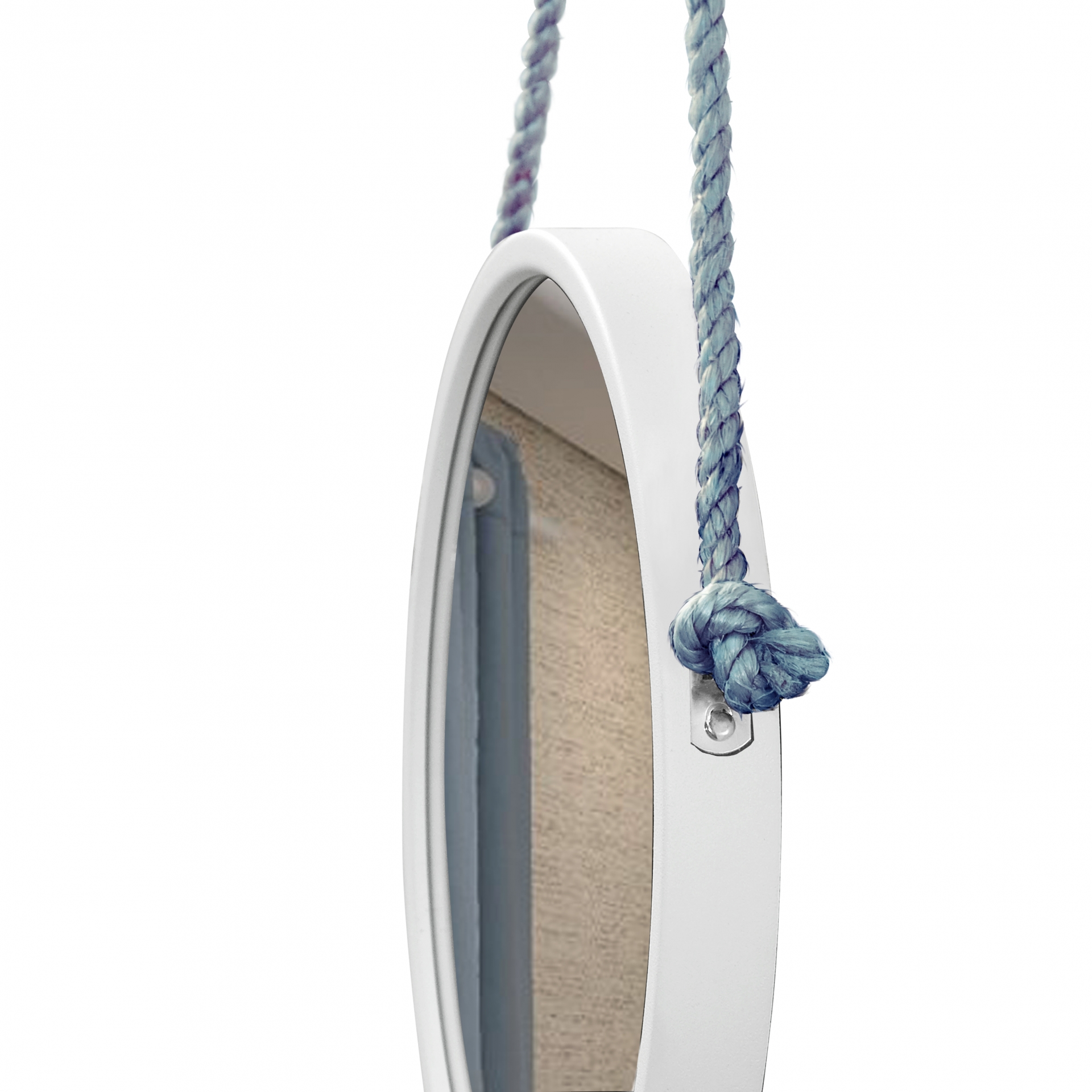 Espelho Decorativo Adnet Branco Alça Sisal Blue 60 Cm Redondo 60 cm