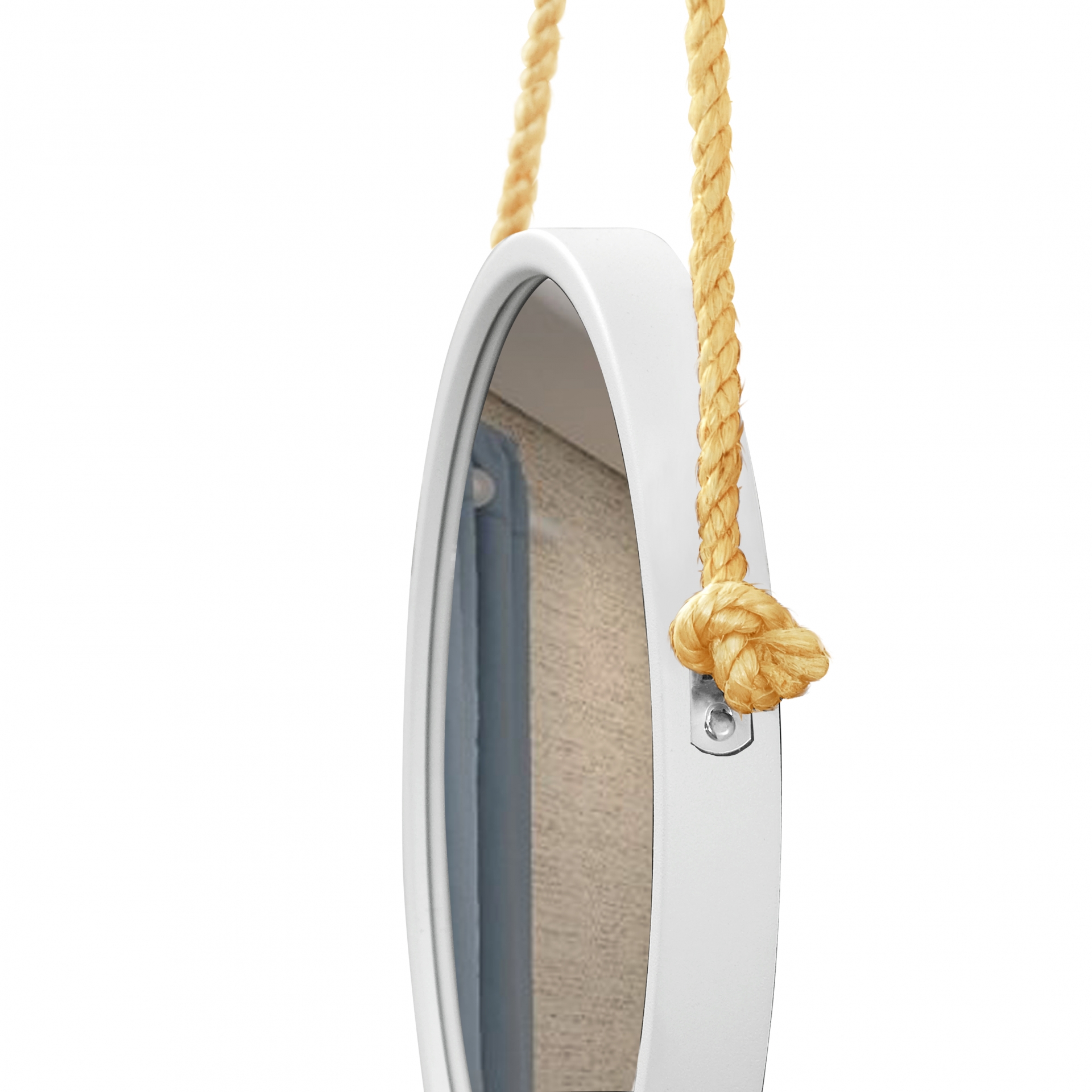 Espelho Decorativo Adnet Branco Alça Sisal Yellow 60 Cm Redondo 60 cm
