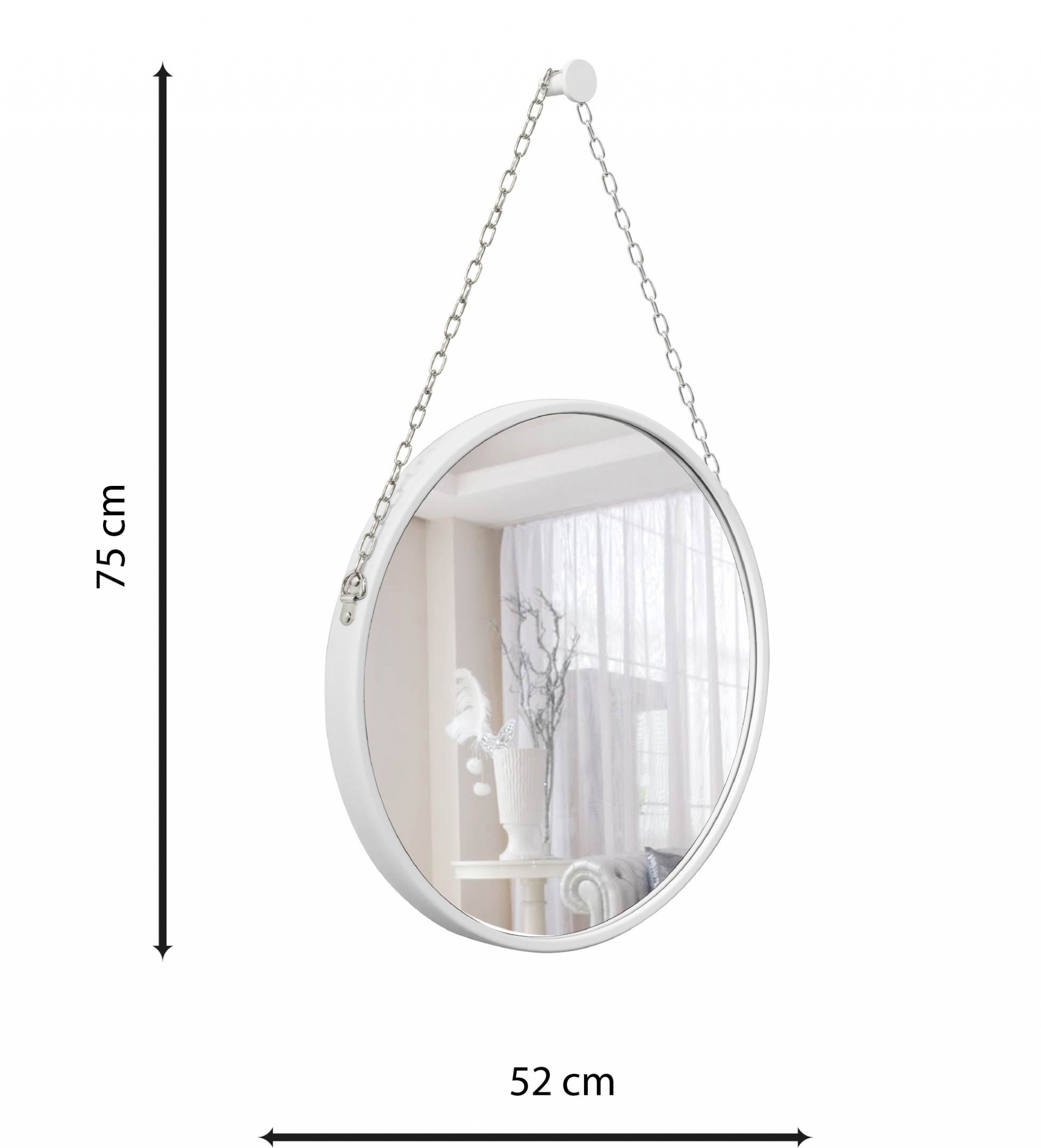 Espelho Decorativo Adnet Cinza Alça Corrente Cromada 50 cm Redondo