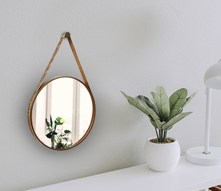 Espelho Decorativo Adnet Marrom Alça Courino Rajada 50 Cm Redondo Marrom/Rajado, 50 cm
