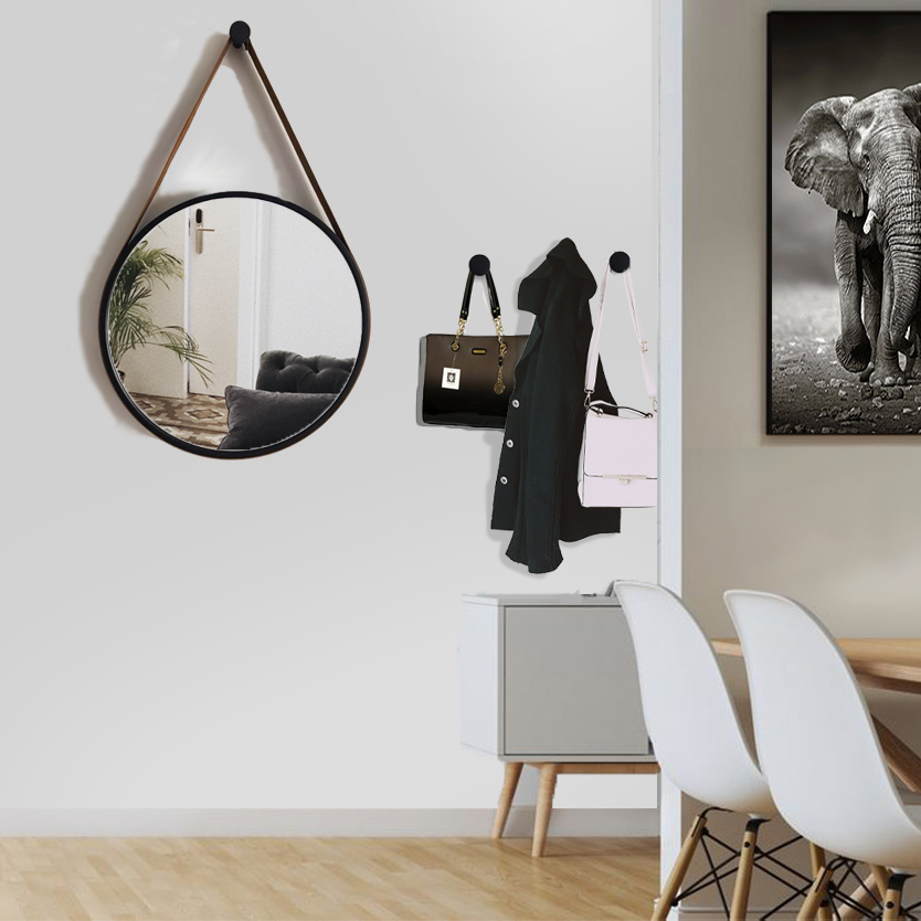 Espelho Decorativo Adnet Marrom Alça Courino Rajada 60 Cm Redondo Marrom/Rajado, 60 cm