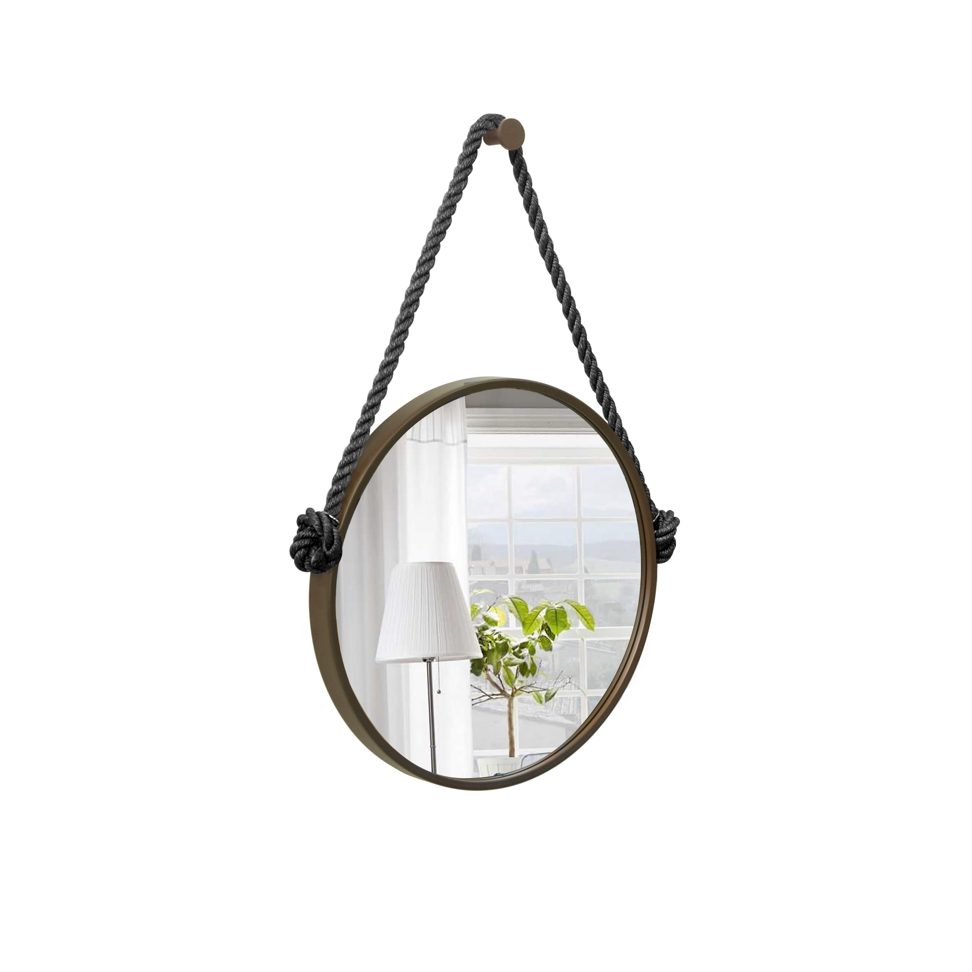 Espelho Decorativo Adnet Marrom Alça Sisal Black 40 Cm Redondo 40 cm