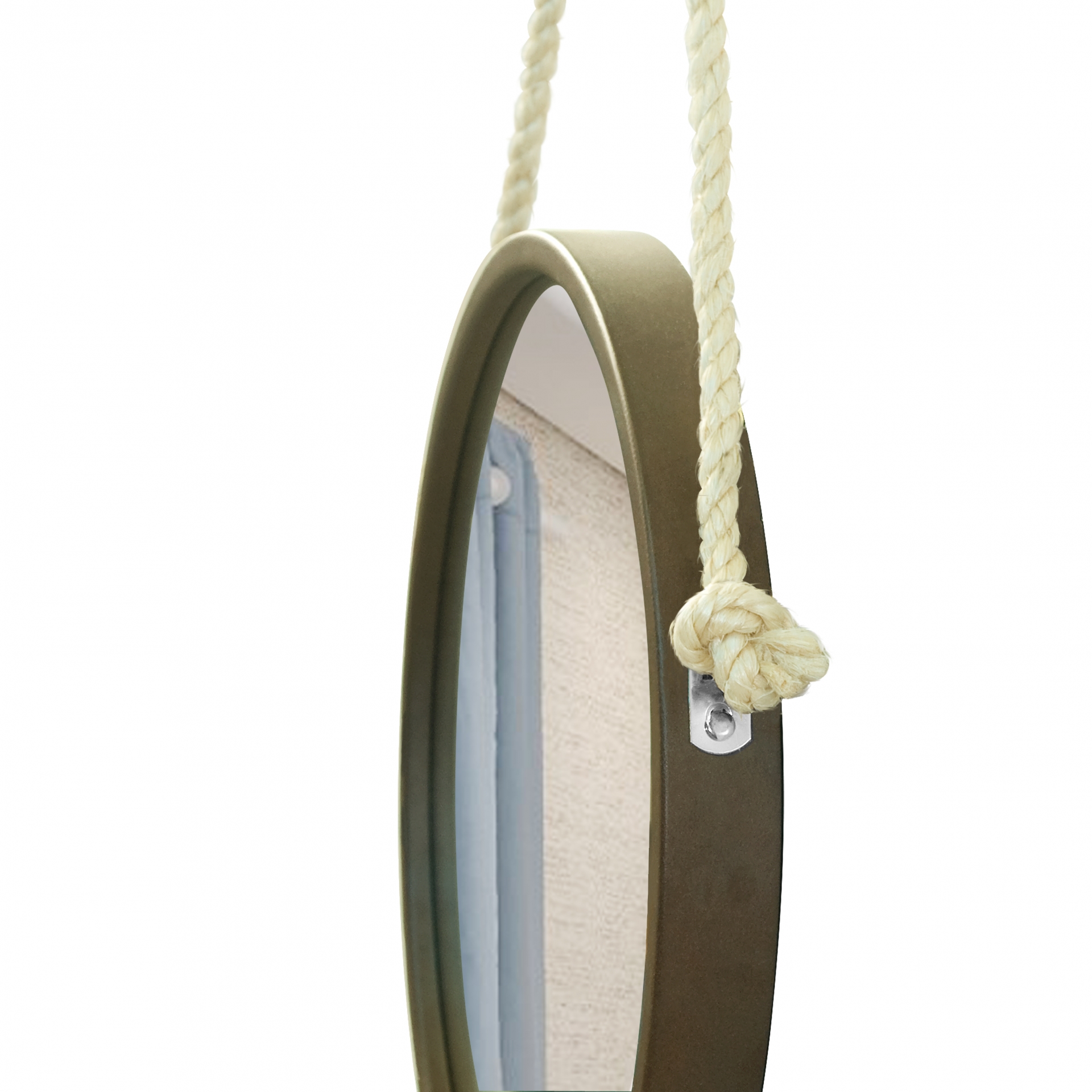 Espelho Decorativo Adnet Marrom Alça Sisal Natural 60 Cm Redondo 60 cm