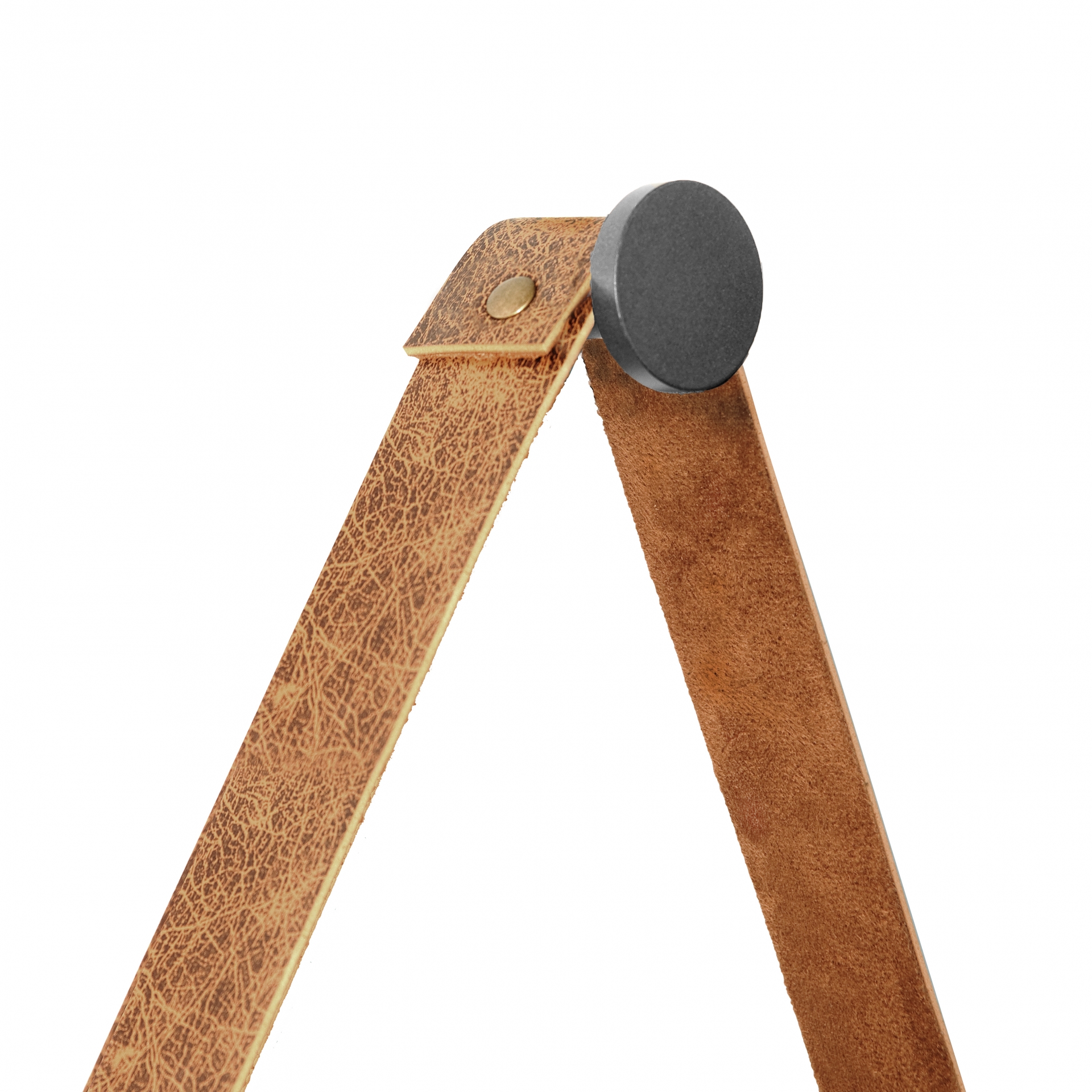 Espelho Decorativo Adnet Preto Alça Courino Rajada 30 Cm Redondo Preto/Rajado, 30 cm
