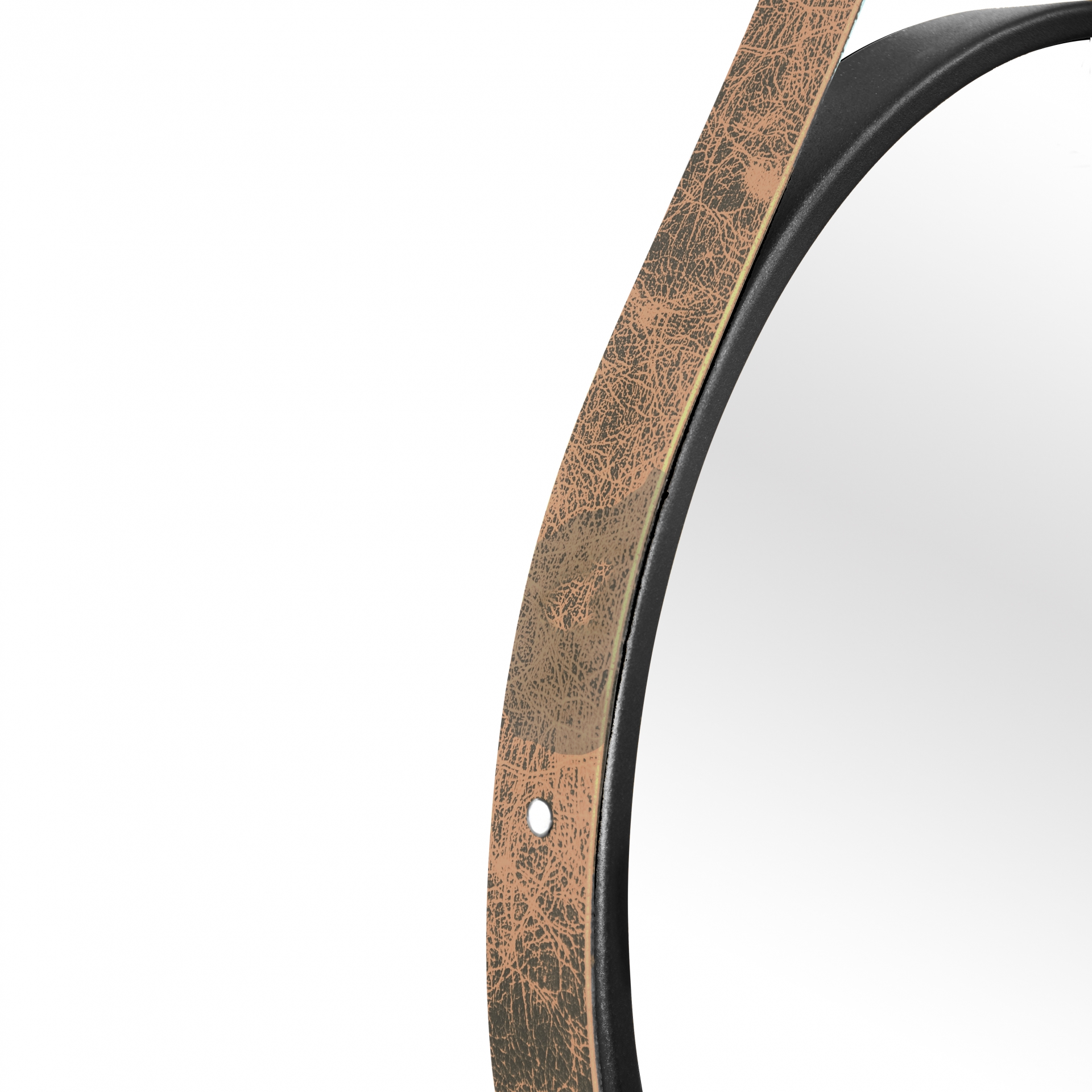 Espelho Decorativo Adnet Preto Alça Courino Rajada 60 Cm Redondo Preto/Rajado, 60 cm