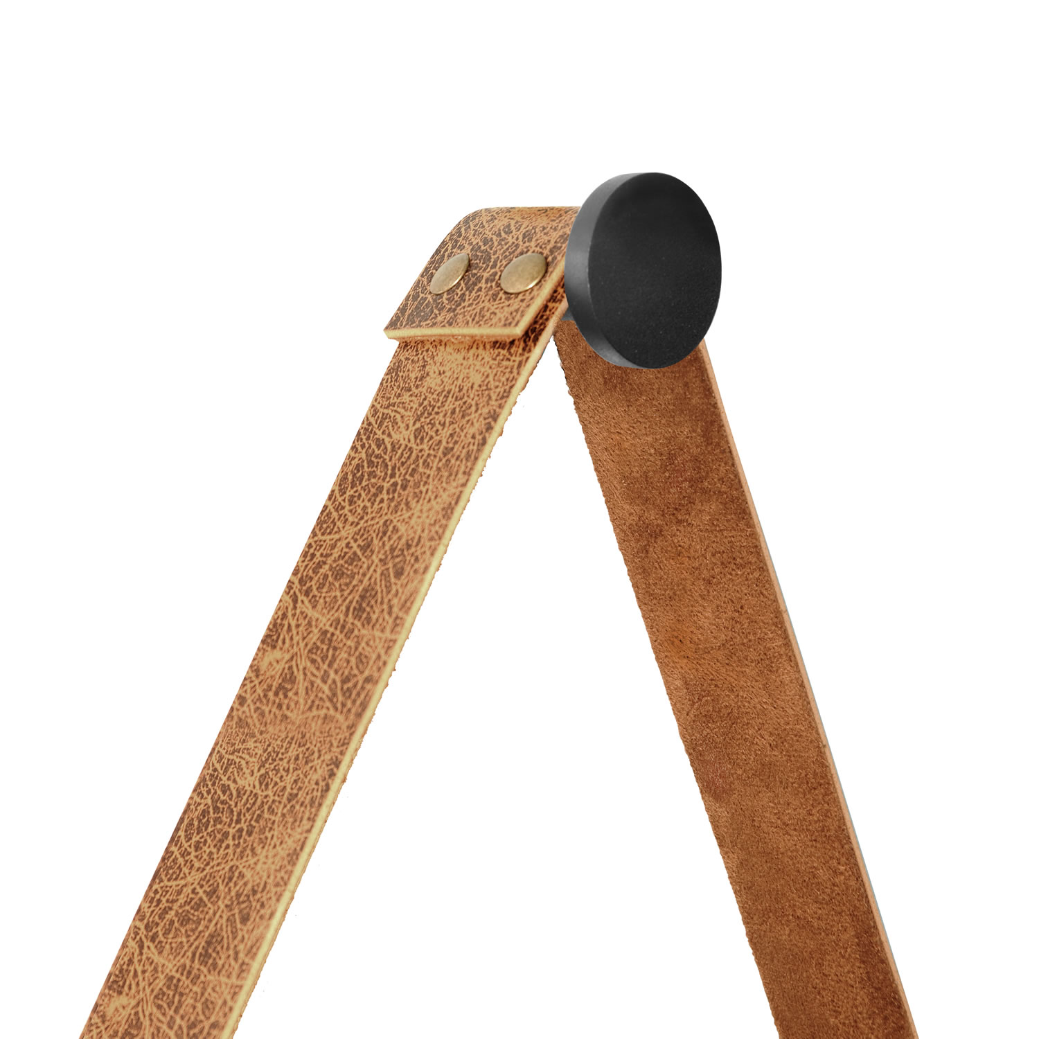Espelho Decorativo Adnet Preto Alça Courino Rajada 60 Cm Redondo Preto/Rajado, 60 cm