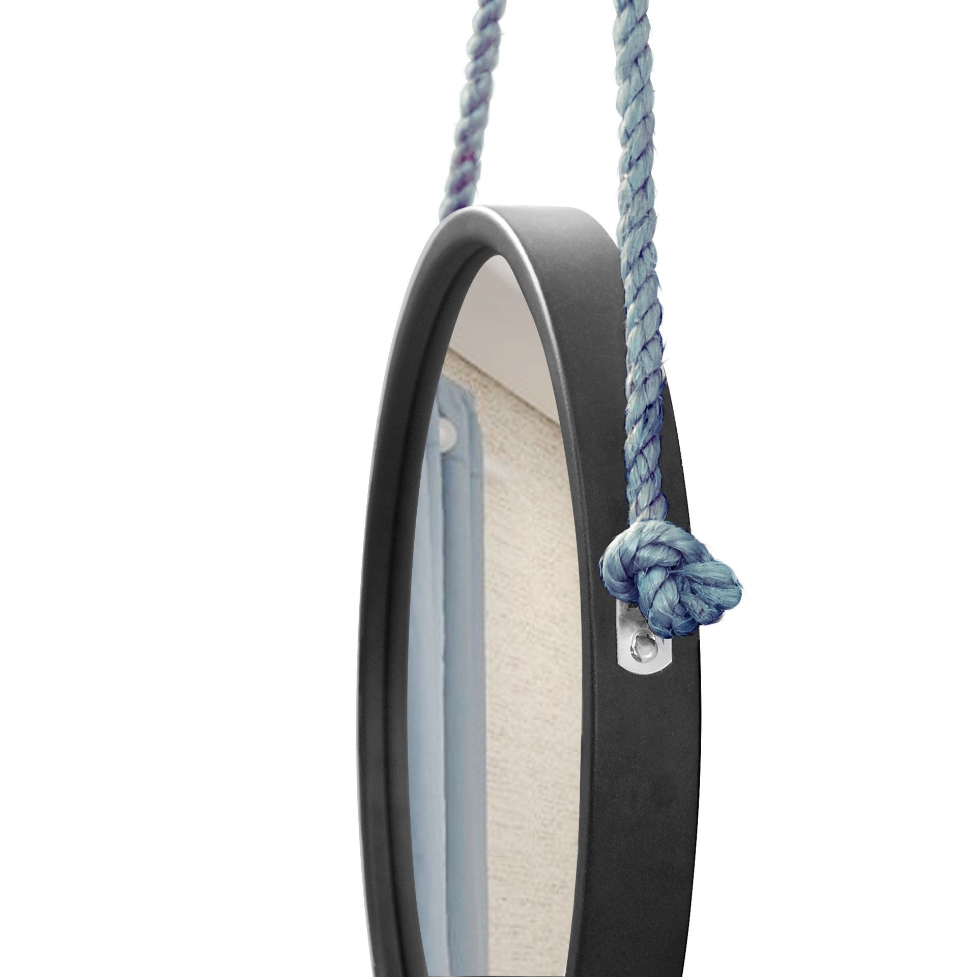 Espelho Decorativo Adnet Preto Alça Sisal Blue 40 Cm Redondo 40 cm