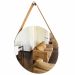 Espelho Decorativo Adnet Vintage Alça Corino Caramelo 60 Cm Redondo