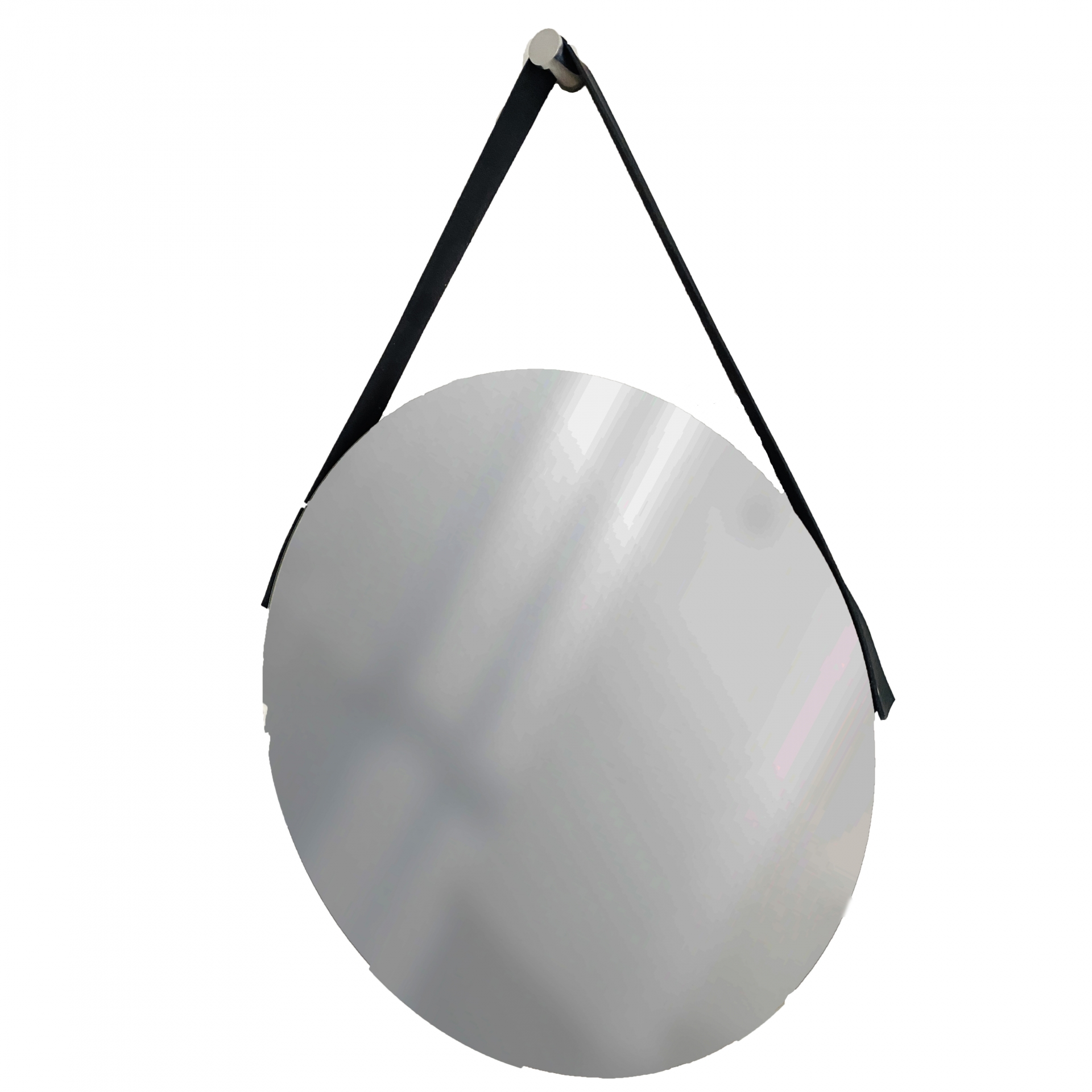 Espelho Decorativo Adnet Vintage Alça Corino Preto 40 Cm Redondo