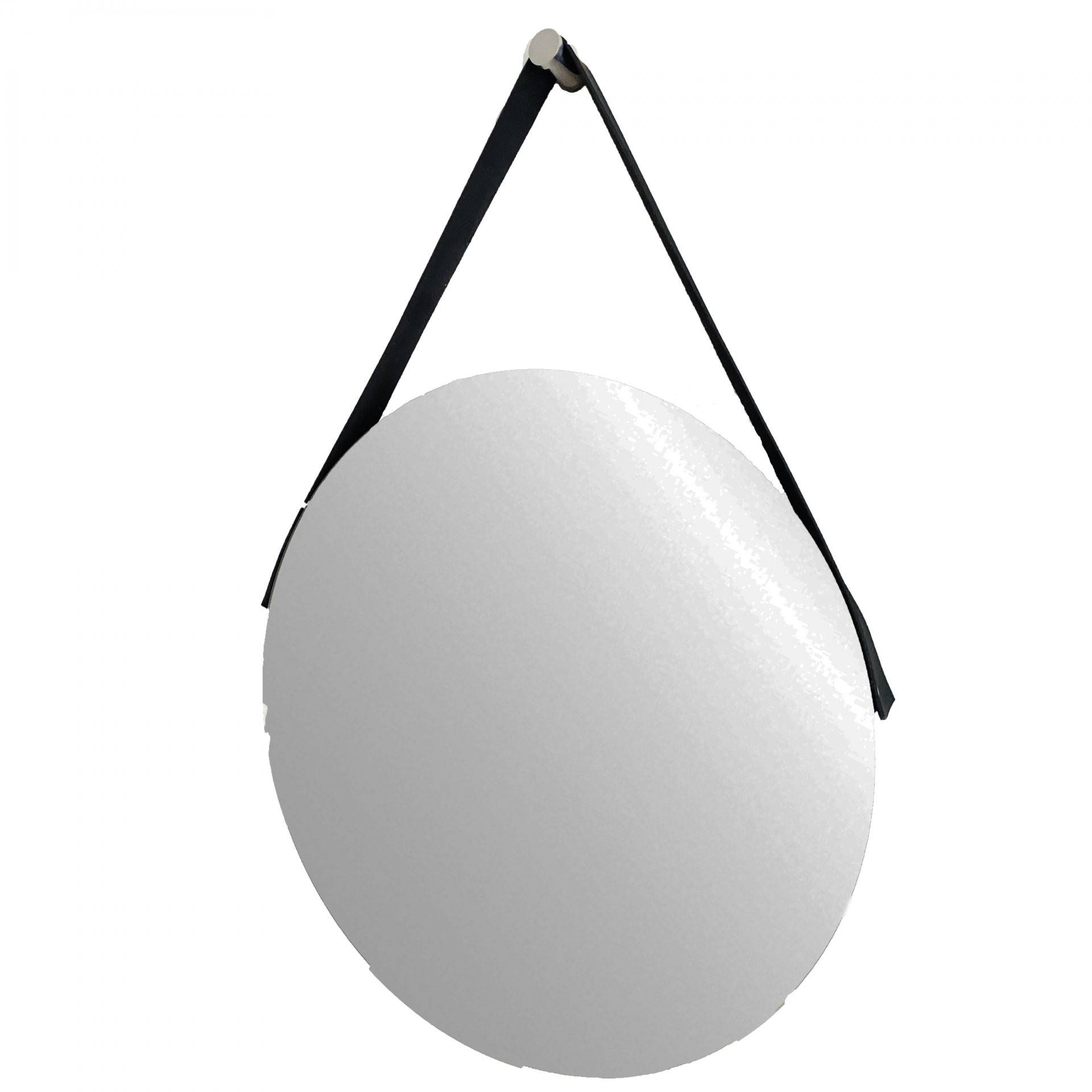 Espelho Decorativo Adnet Vintage Alça Corino Preto 40 Cm Redondo
