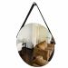 Espelho Decorativo Adnet Vintage Alça Corino Preto 40 Cm Redondo