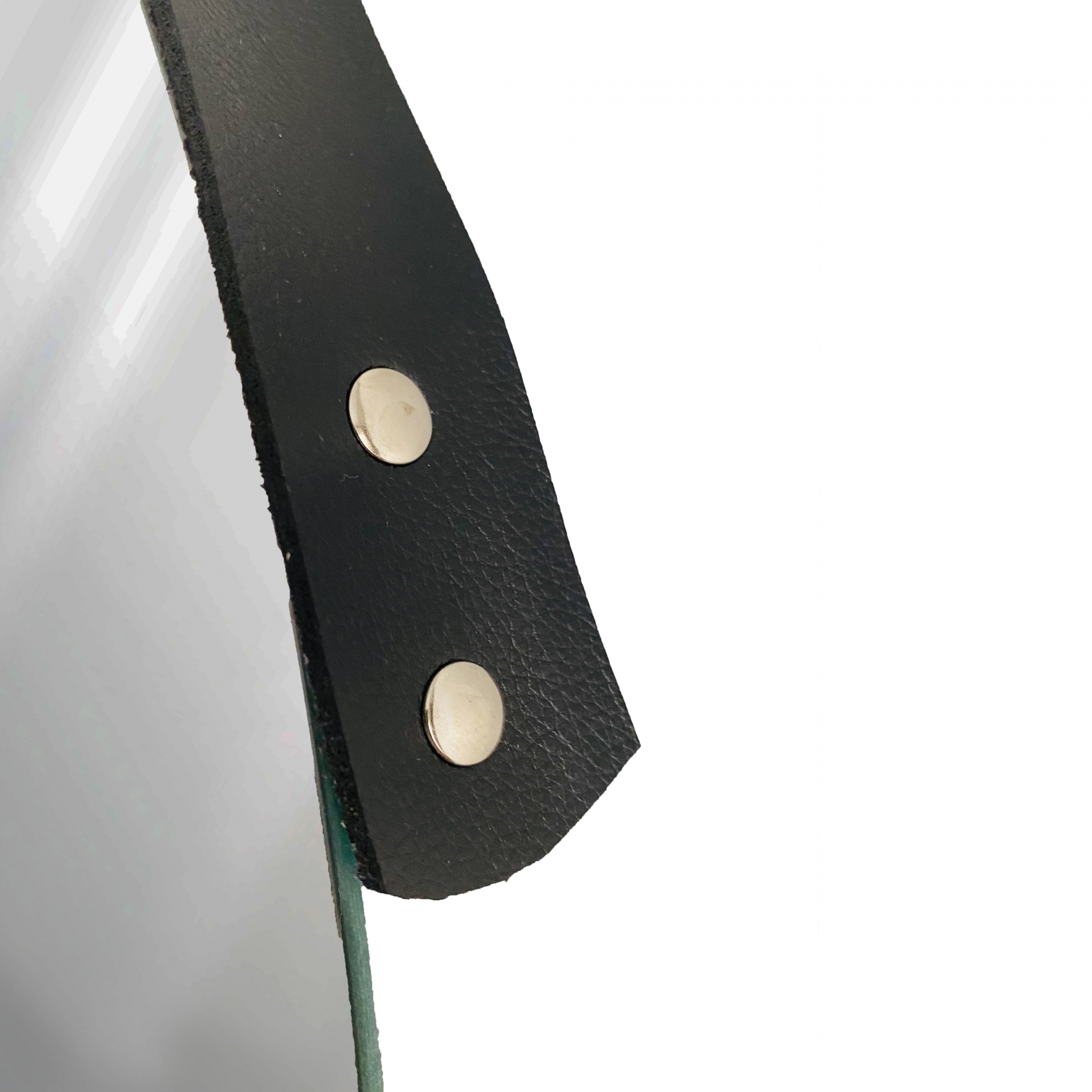 Espelho Decorativo Adnet Vintage Alça Corino Preto 60 Cm Redondo