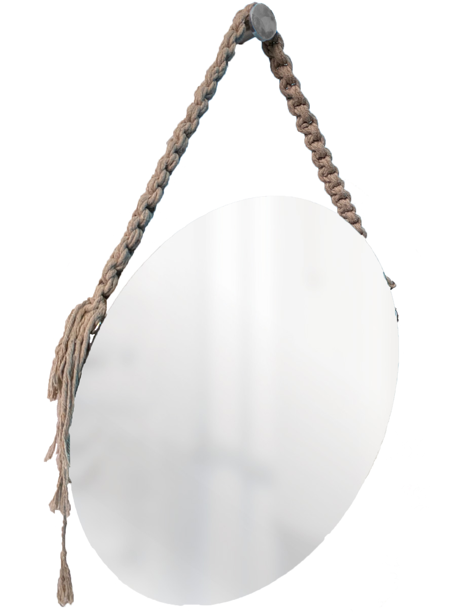 Espelho Decorativo Adnet Vintage Macramê Bege 40 Cm Redondo
