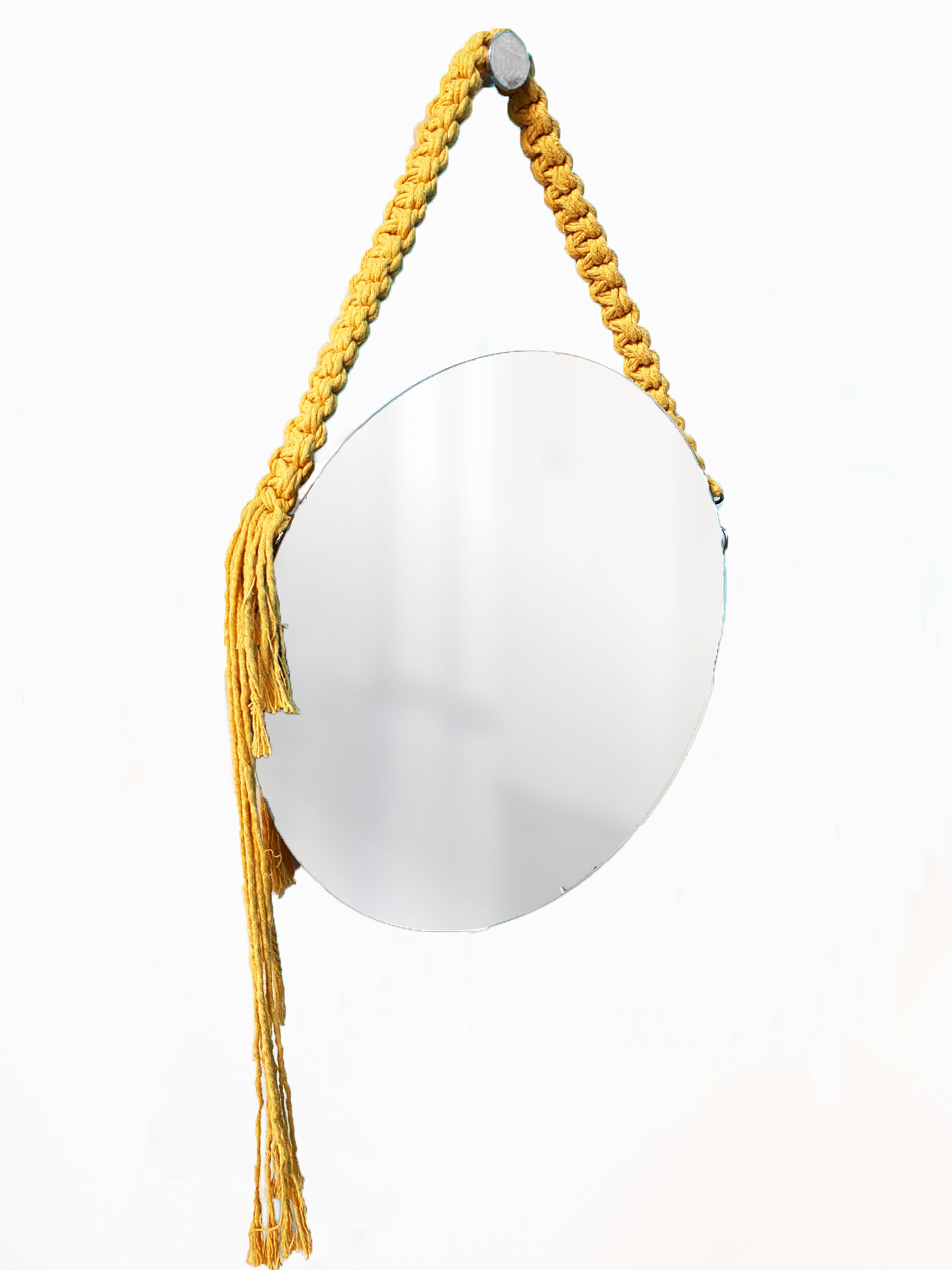 Espelho Decorativo Adnet Vintage Macramê Mostarda 40 Cm Redondo