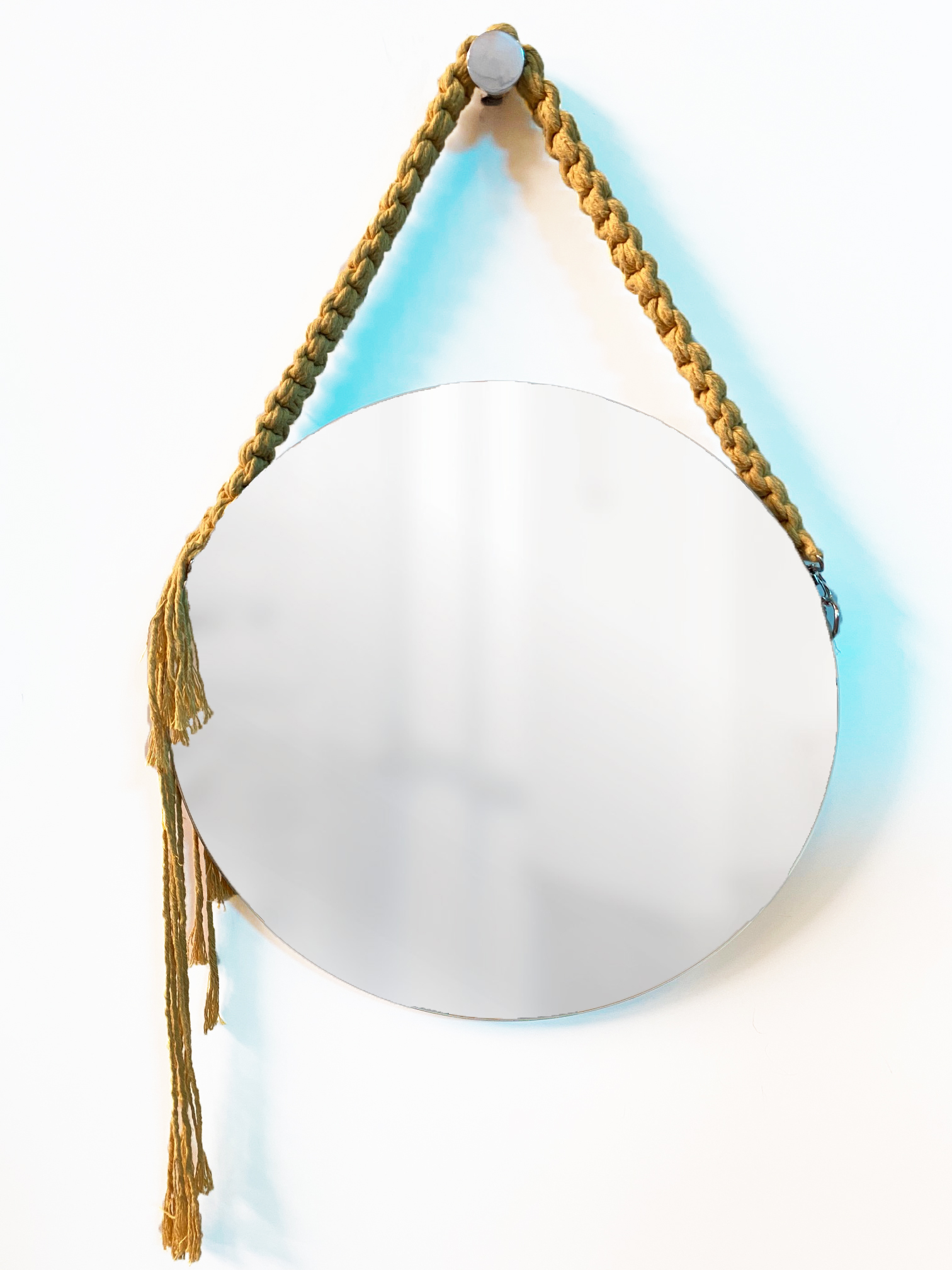 Espelho Decorativo Adnet Vintage Macramê Mostarda 40 Cm Redondo