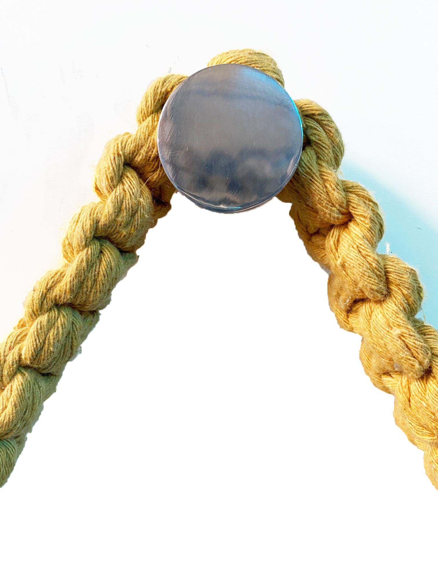 Espelho Decorativo Adnet Vintage Macramê Mostarda 50 Cm Redondo