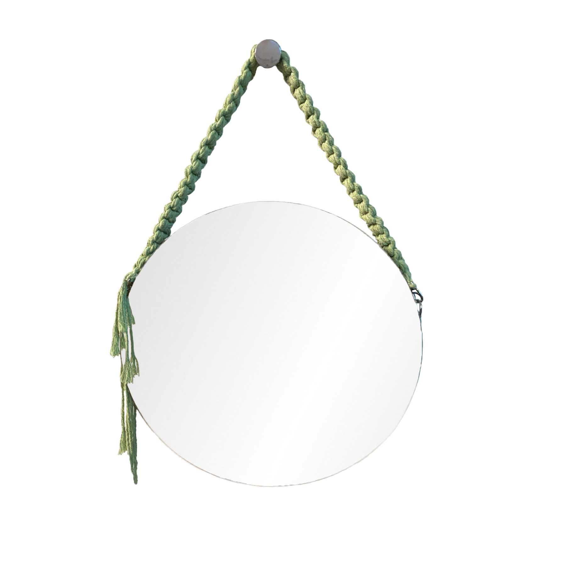 Espelho Decorativo Adnet Vintage Macramê Verde Limão 50 Cm