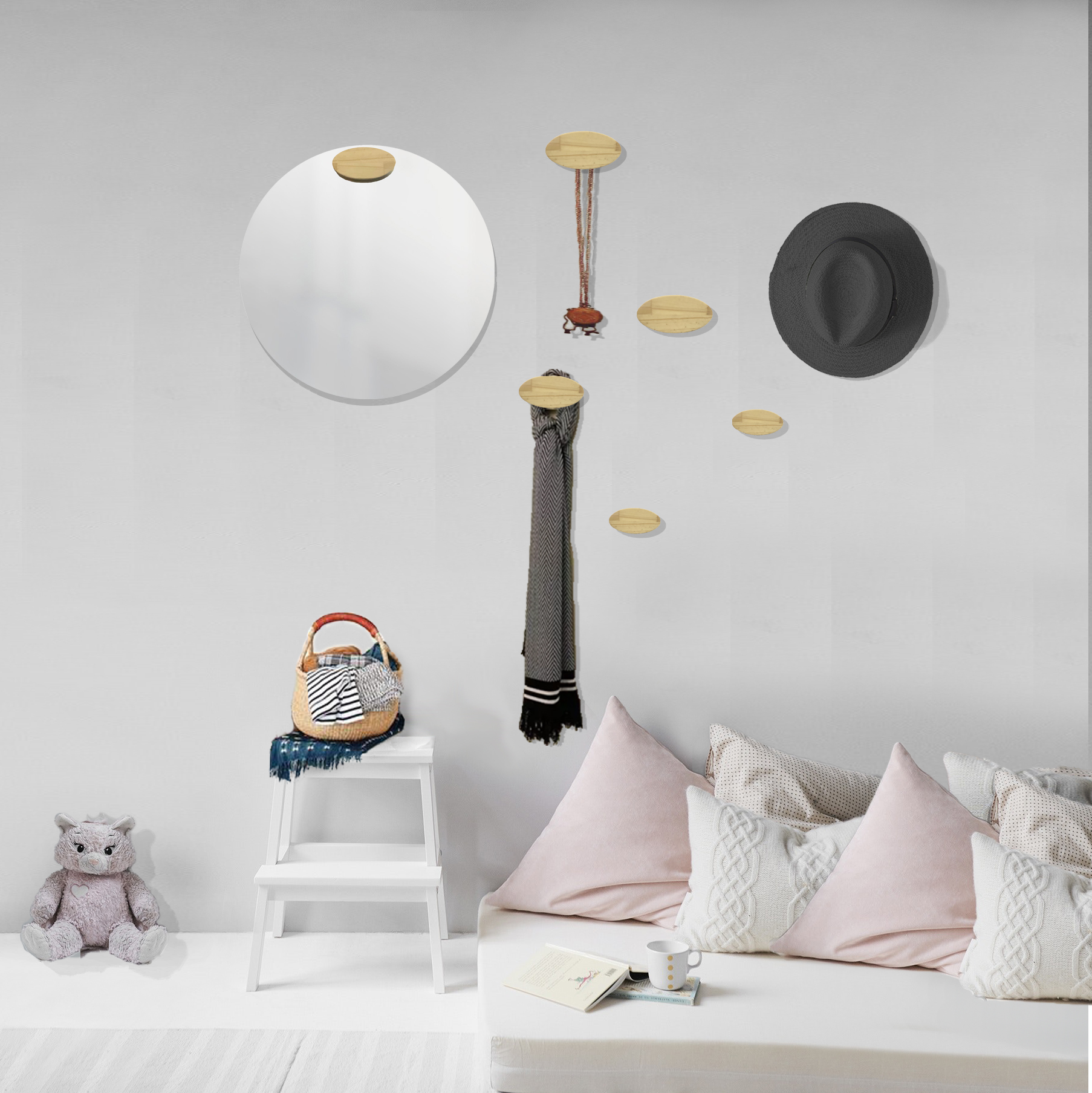 Espelho Decorativo Aplique Oval Pinus 50cm Redondo 