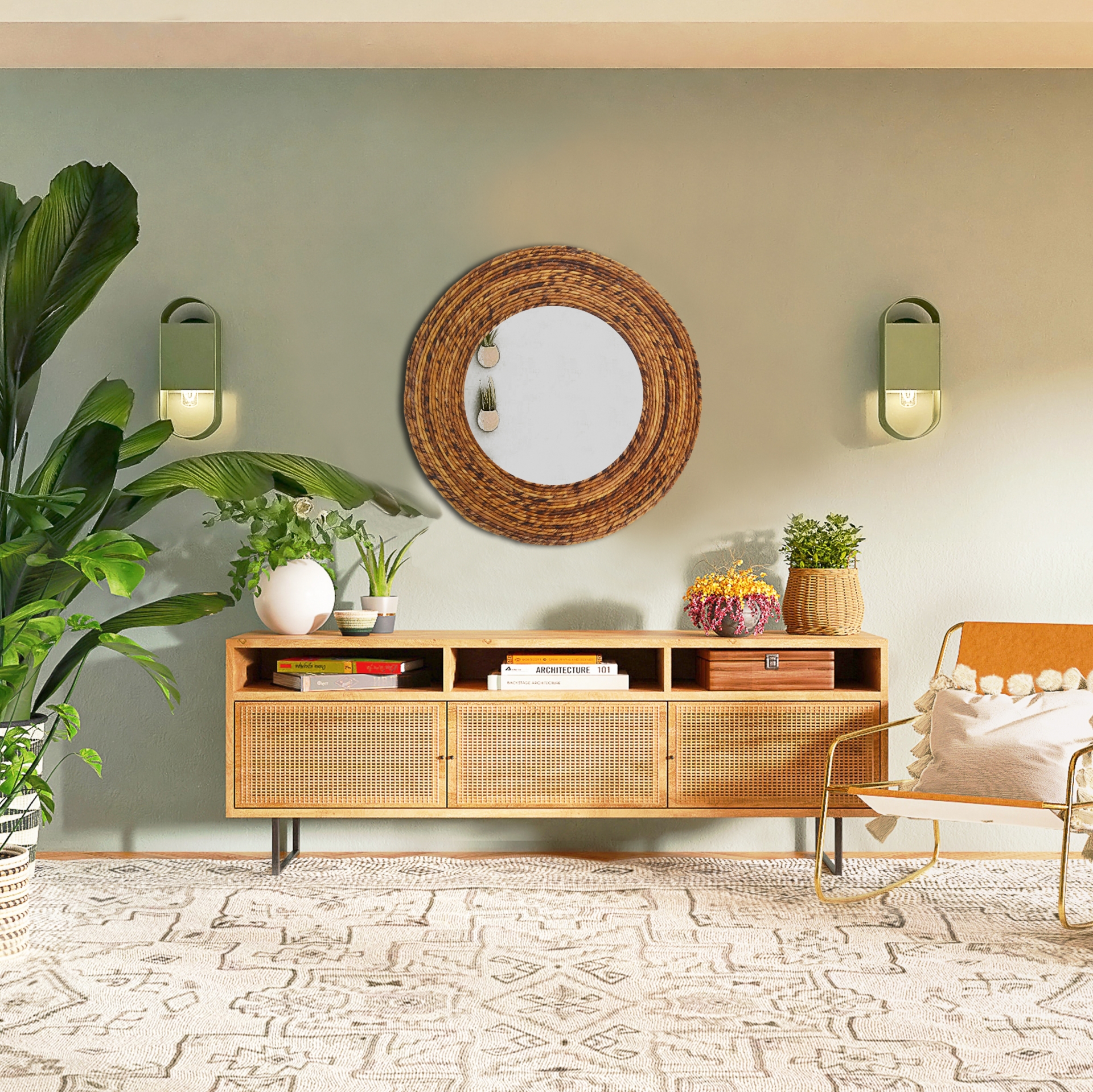 Espelho Decorativo Corda Bananeira 60cm Redondo 