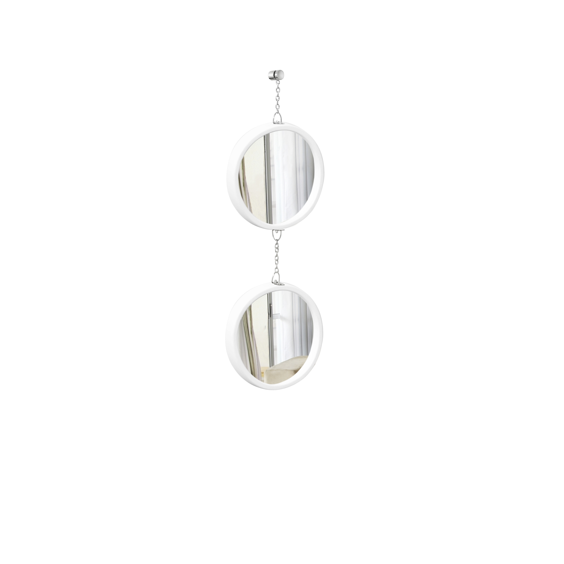 Espelho Decorativo Duplo Branco Alça Corrente 20 Cm e 20 Cm Redondo 20 cm