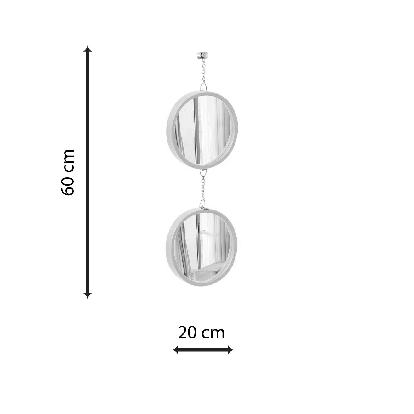 Espelho Decorativo Duplo Branco Alça Corrente 20 Cm e 20 Cm Redondo 20 cm