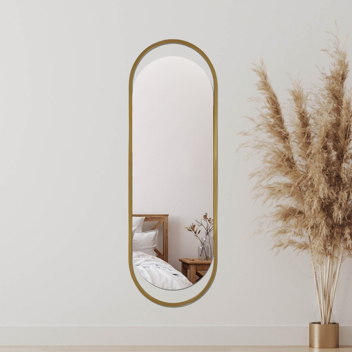 Espelho Decorativo Glam Dourado 153x43cm Oblongo 