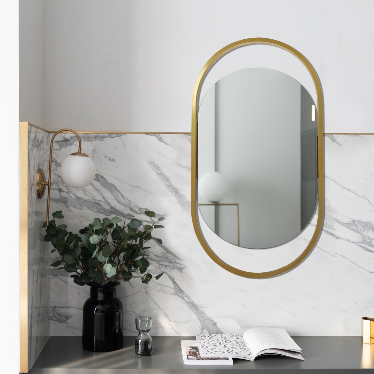 Espelho Decorativo Glam Dourado 80x43cm Oblongo 