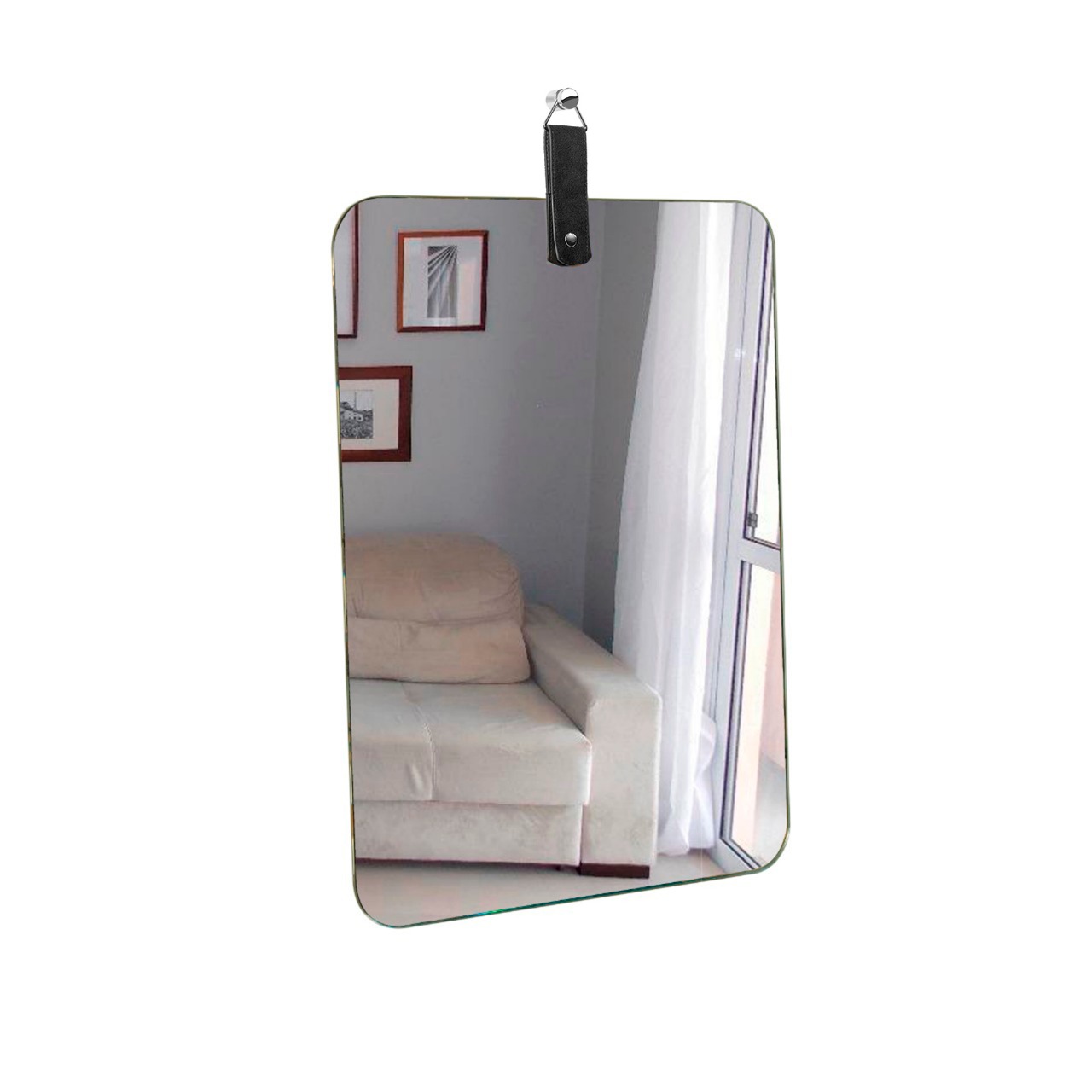 Espelho Decorativo Life Alça Preta Cantos 60X40 Cm