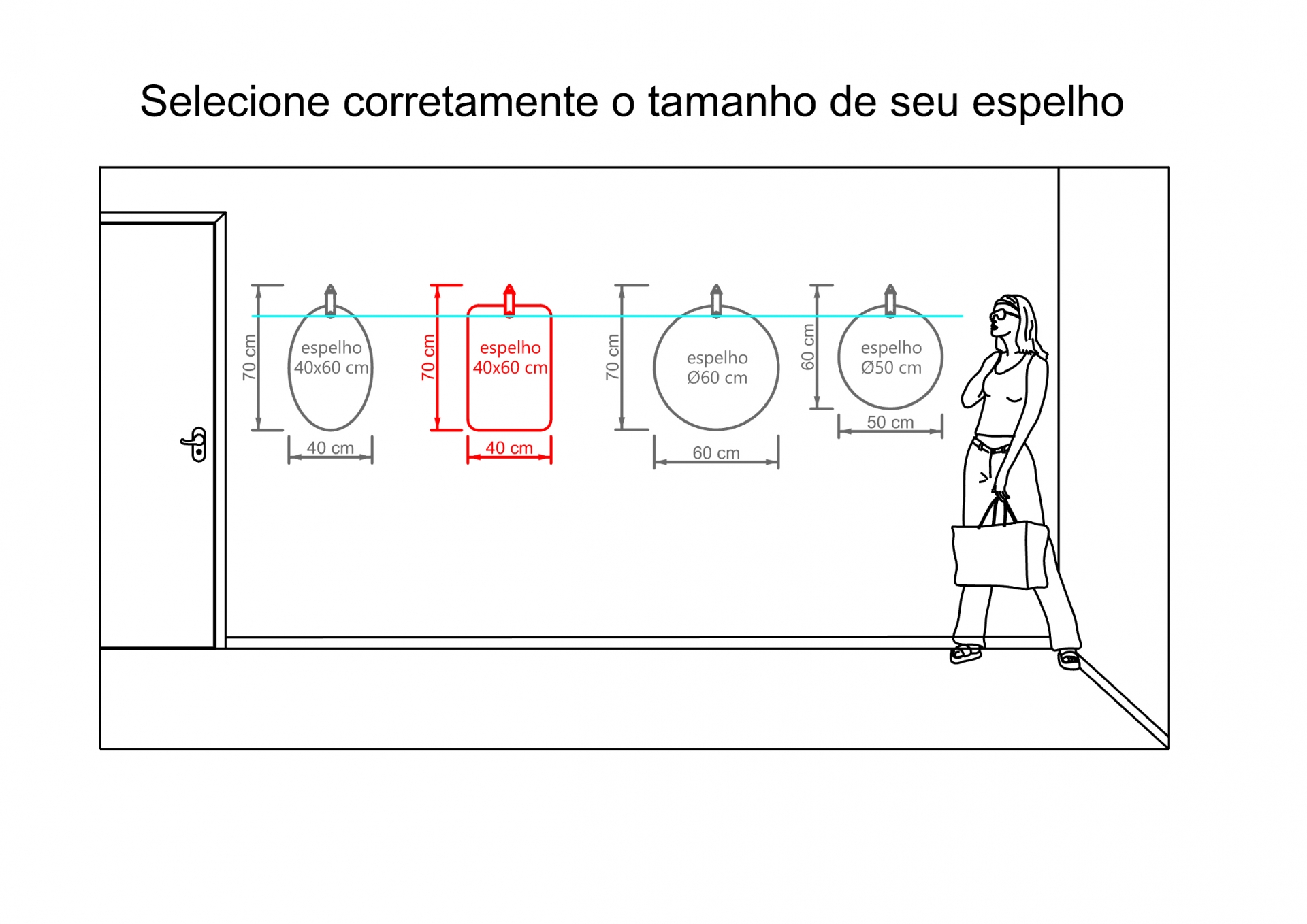 Espelho Decorativo Life Alça Preta Cantos 60X40 Cm