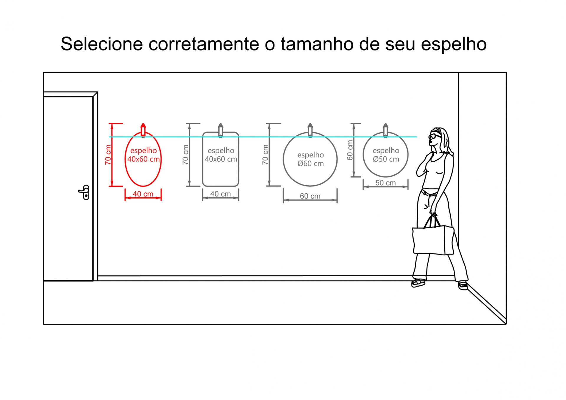 Espelho Decorativo Life Alça Preta Oval 60X40 Cm
