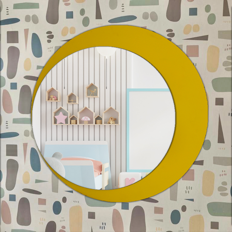 Espelho Decorativo Lua Crescente Amarelo 50 cm Redondo 