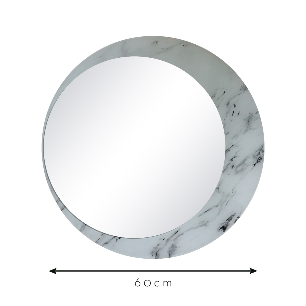 Espelho Decorativo Luna Mármore Branco 60cm Redondo Lateral 