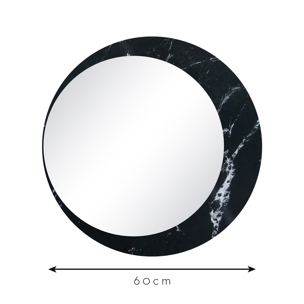 Espelho Decorativo Luna Mármore Preto 60cm Redondo Lateral 
