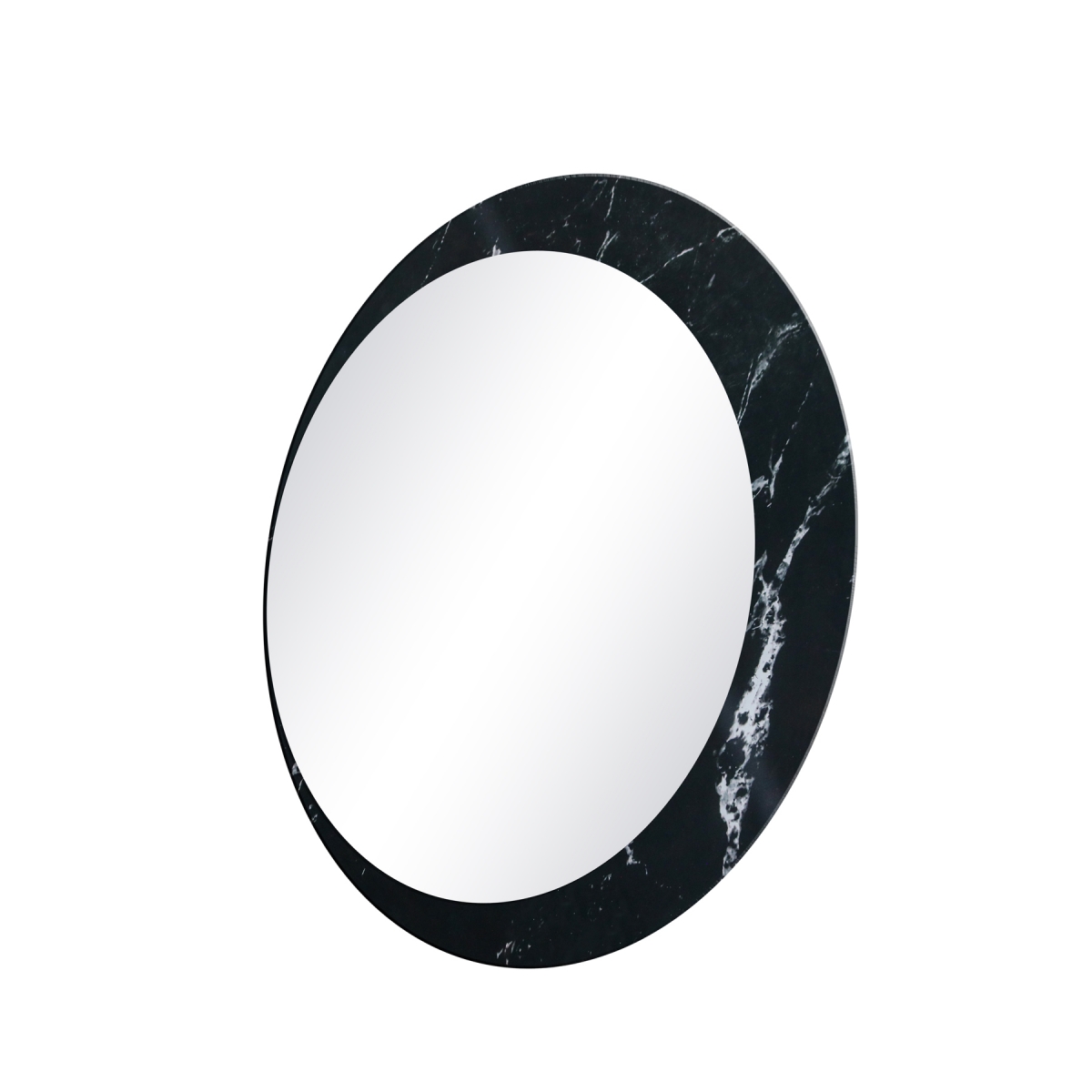 Espelho Decorativo Luna Mármore Preto 60cm Redondo Lateral 