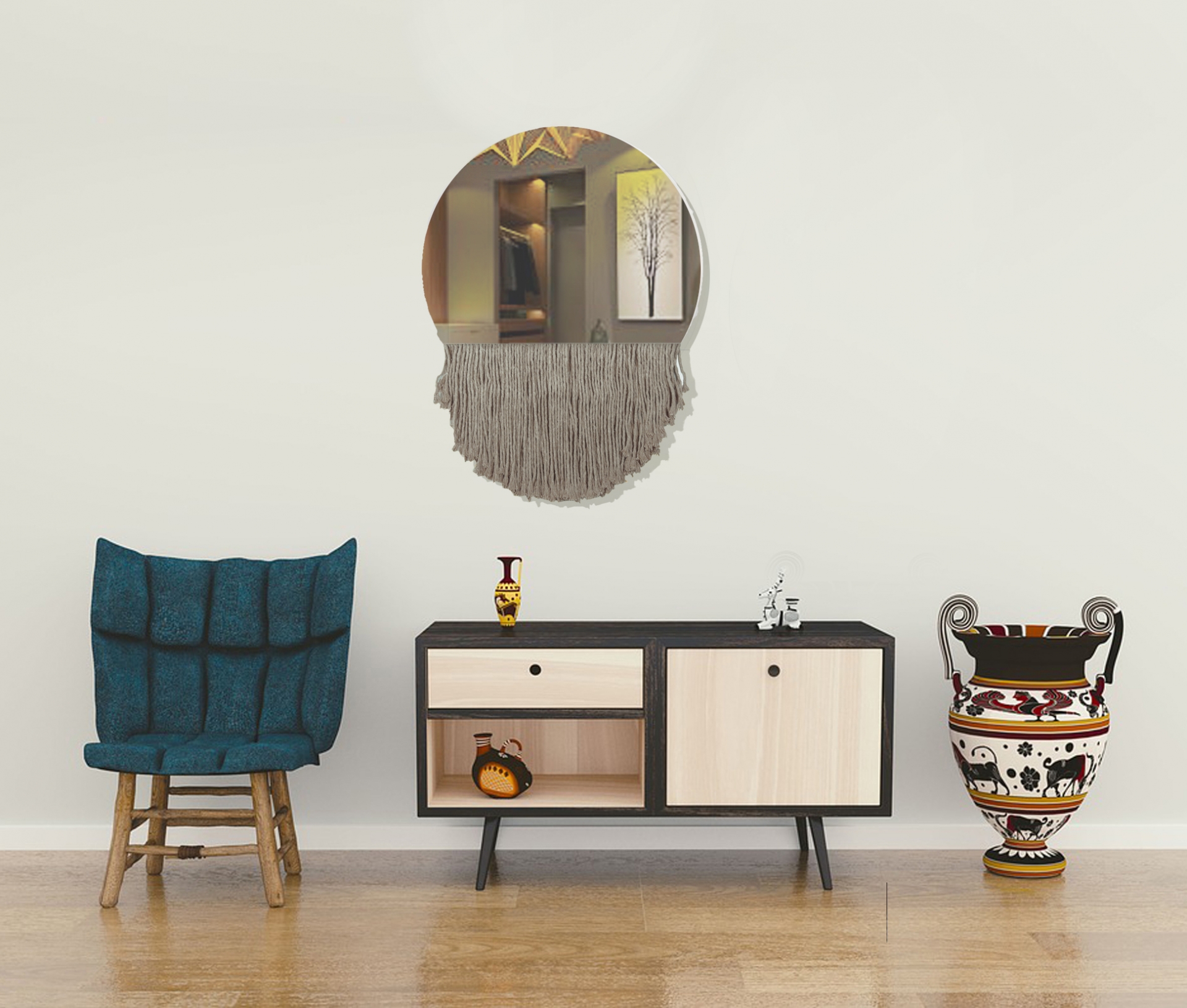 Espelho Decorativo Moon Bangs Bege 38cm 
