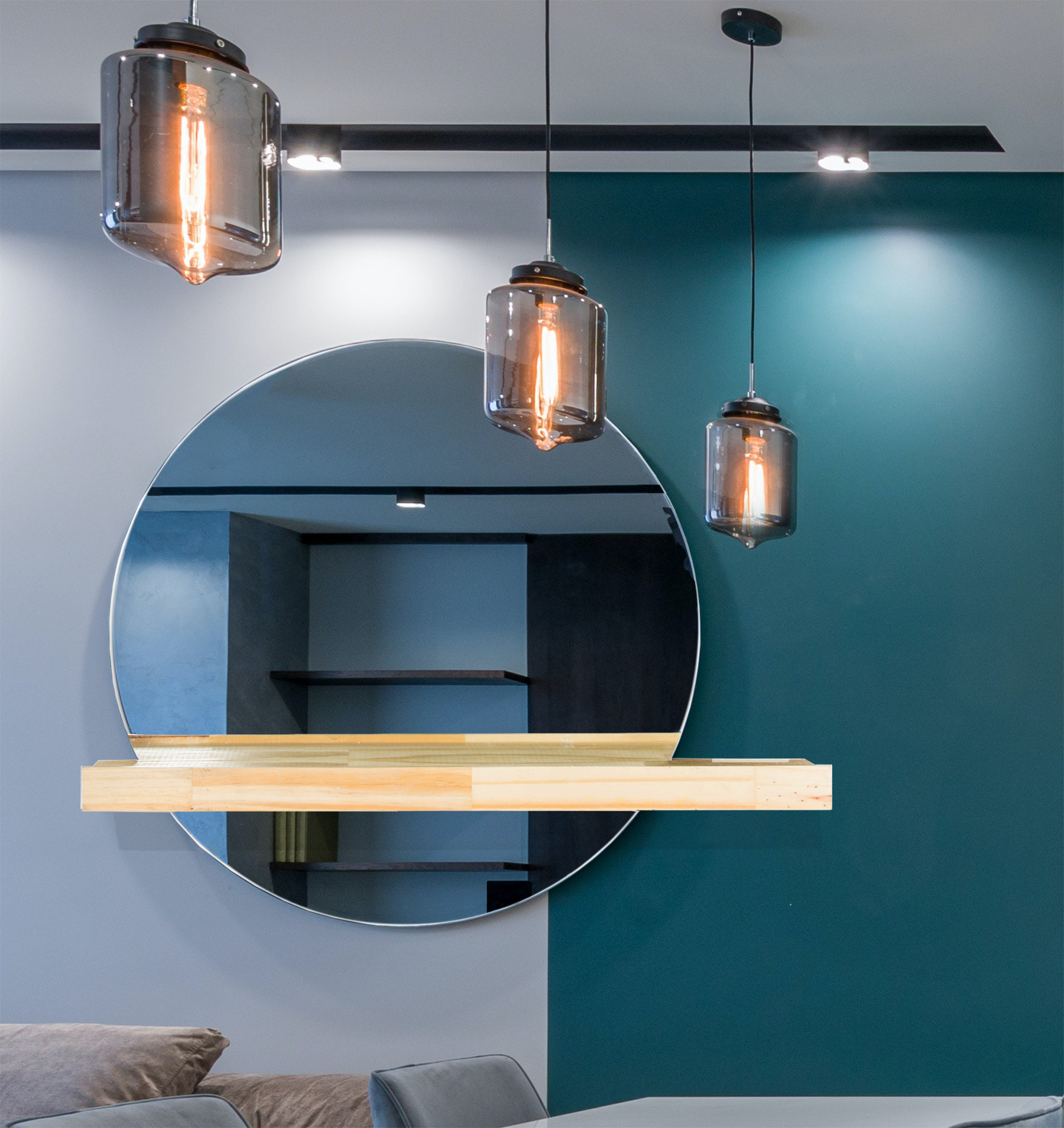 Espelho Decorativo Shelf Pinus 60 cm Redondo 