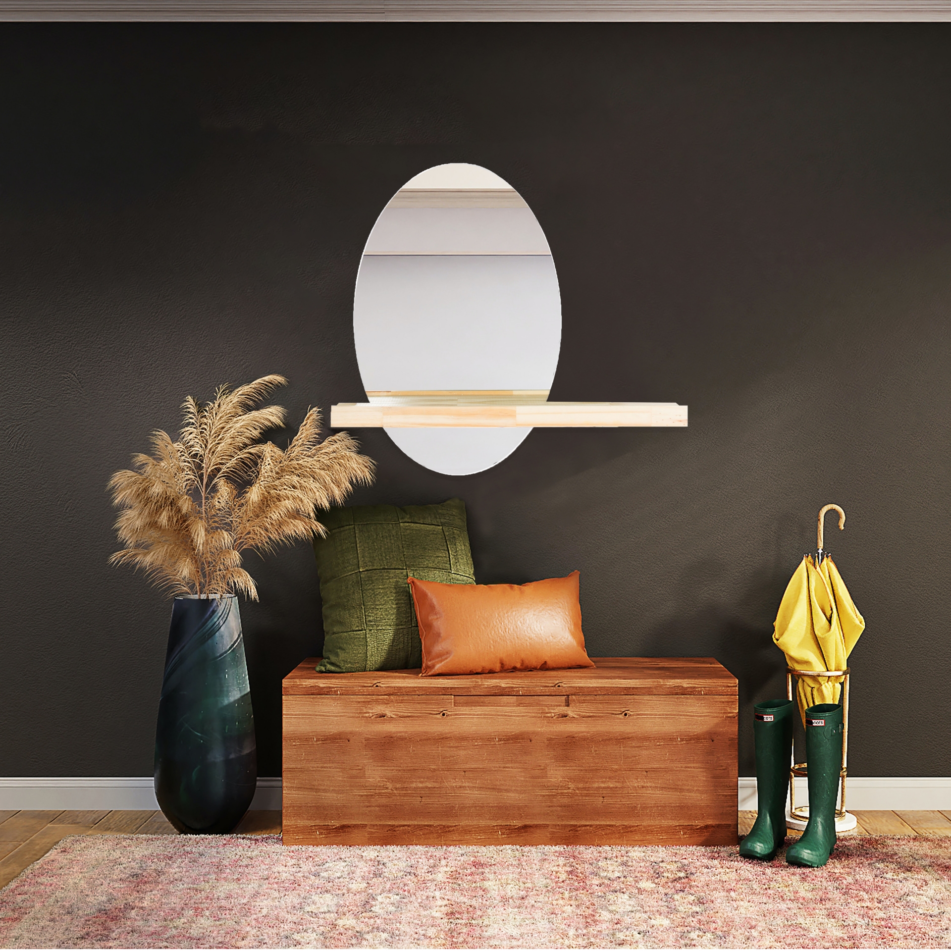 Espelho Decorativo Shelf Pinus 60x40 Oval 