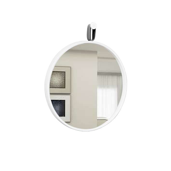 Espelho Decorativo Short Strip Branco Alça Corino Preto 40 cm Redondo Branco/Preto, 40 cm
